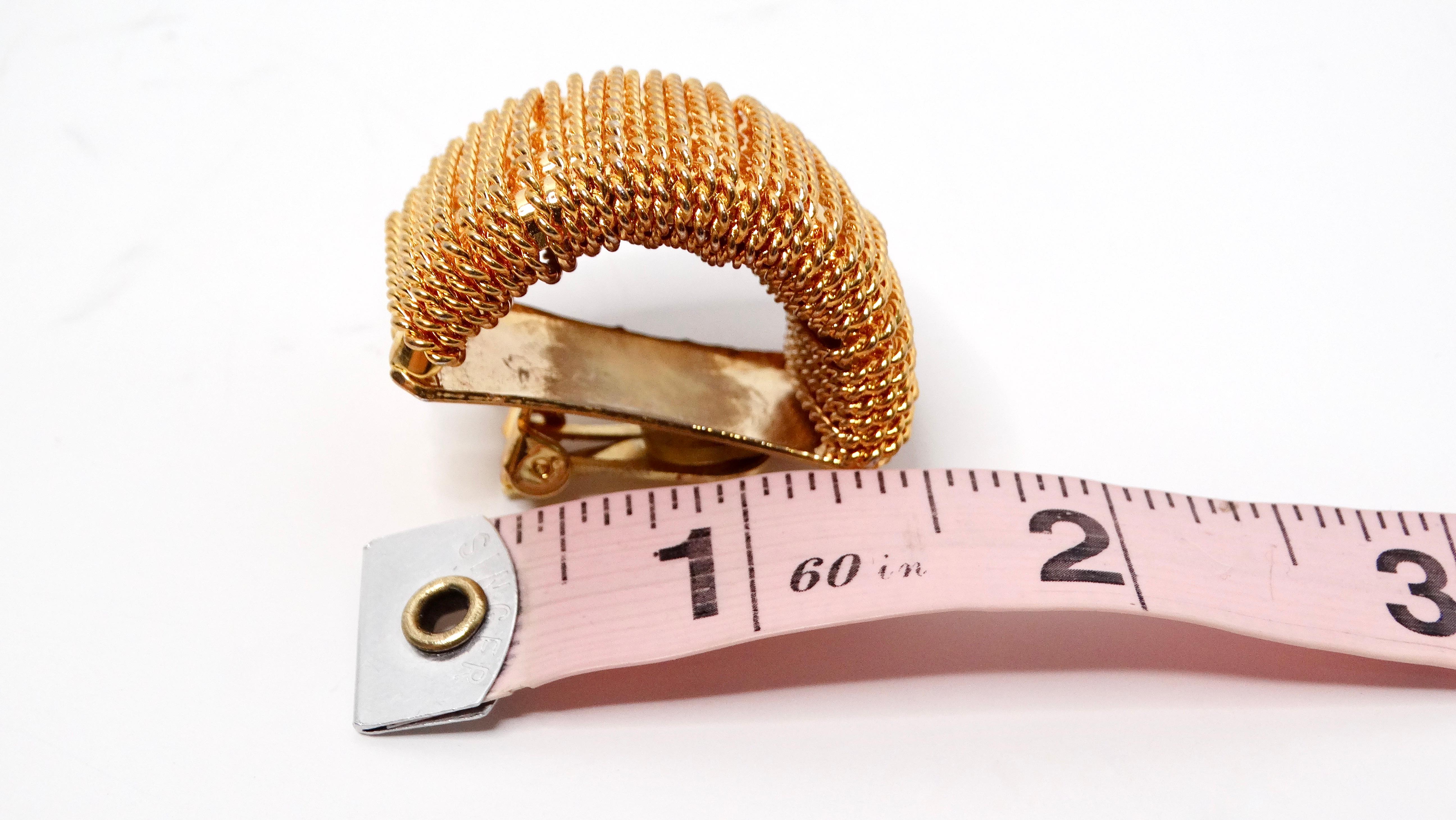 Women's 1980s Oversized 18k Gold Plated Rope Chain Statement Clip-On Earrings For Sale