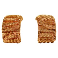 1980s Oversized 18k Gold Plated Rope Chain Statement Clip-On Earrings