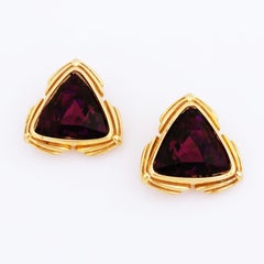 1980s Oversized Gold & Amethyst Crystal Triangle Statement Earrings By Swarovski