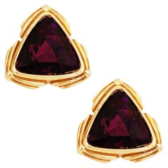 1980s Oversized Gold & Amethyst Crystal Triangle Statement Earrings By Swarovski