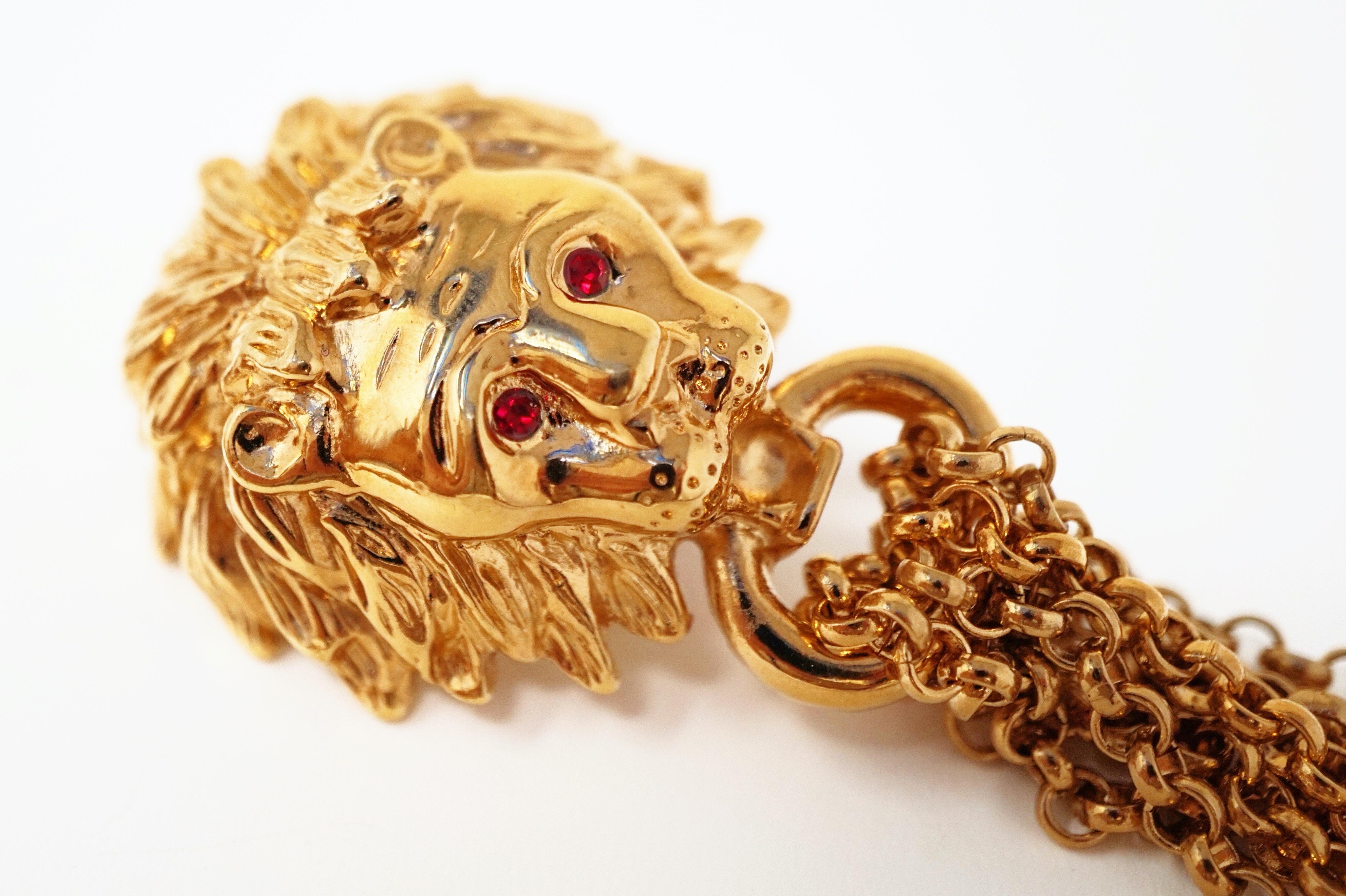 1980s Oversized Italian Designer Lion Statement Earrings with Chain Tassels 2