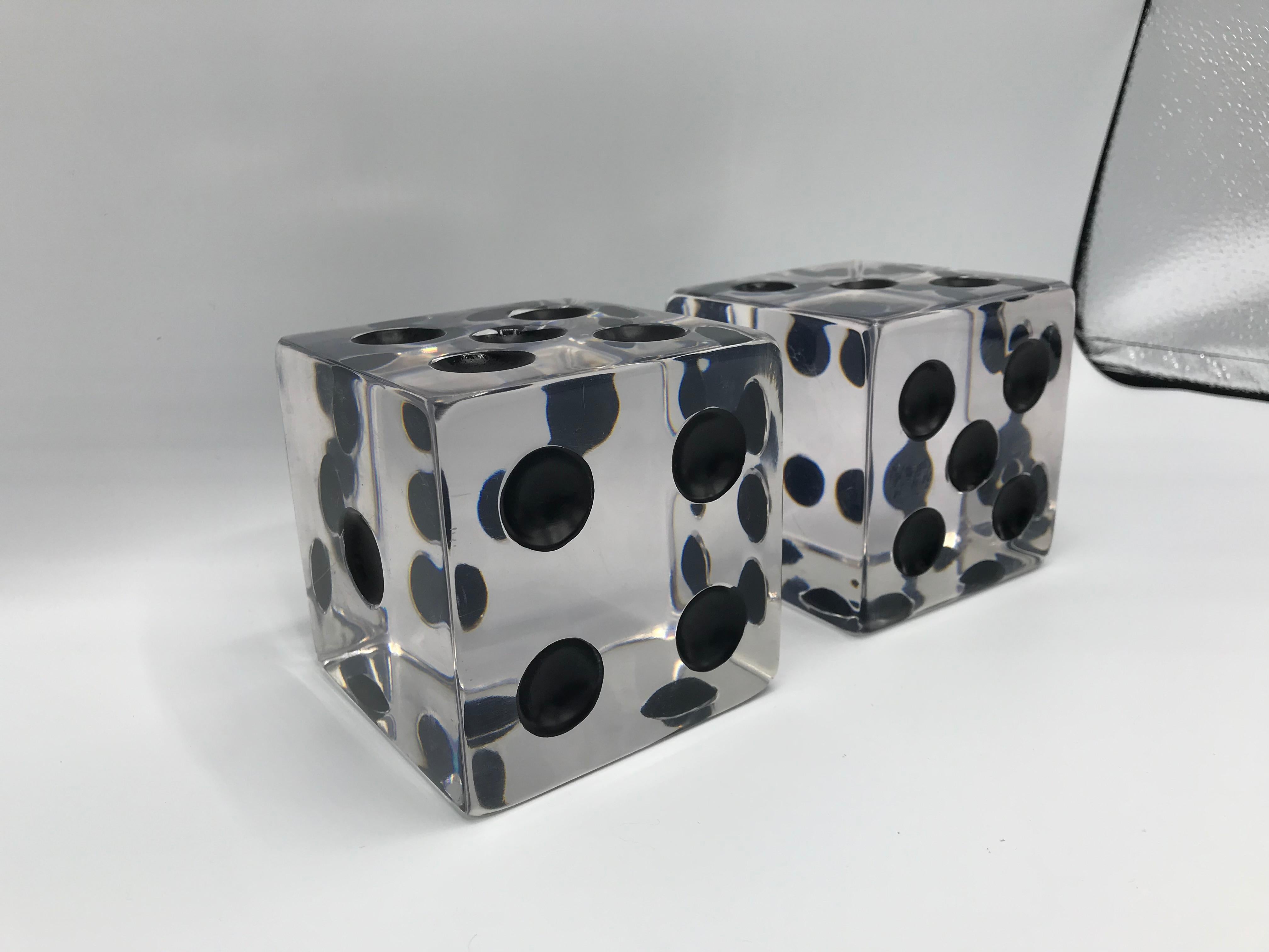 Modern 1980s Oversized Lucite Game Dice Sculptures, Pair
