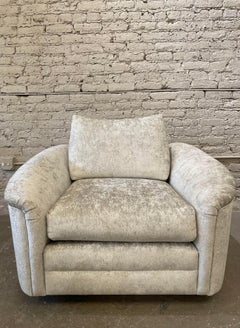 1980s Oversized Postmodern Swivel Chair and Ottoman Reupholstered - Set of 2