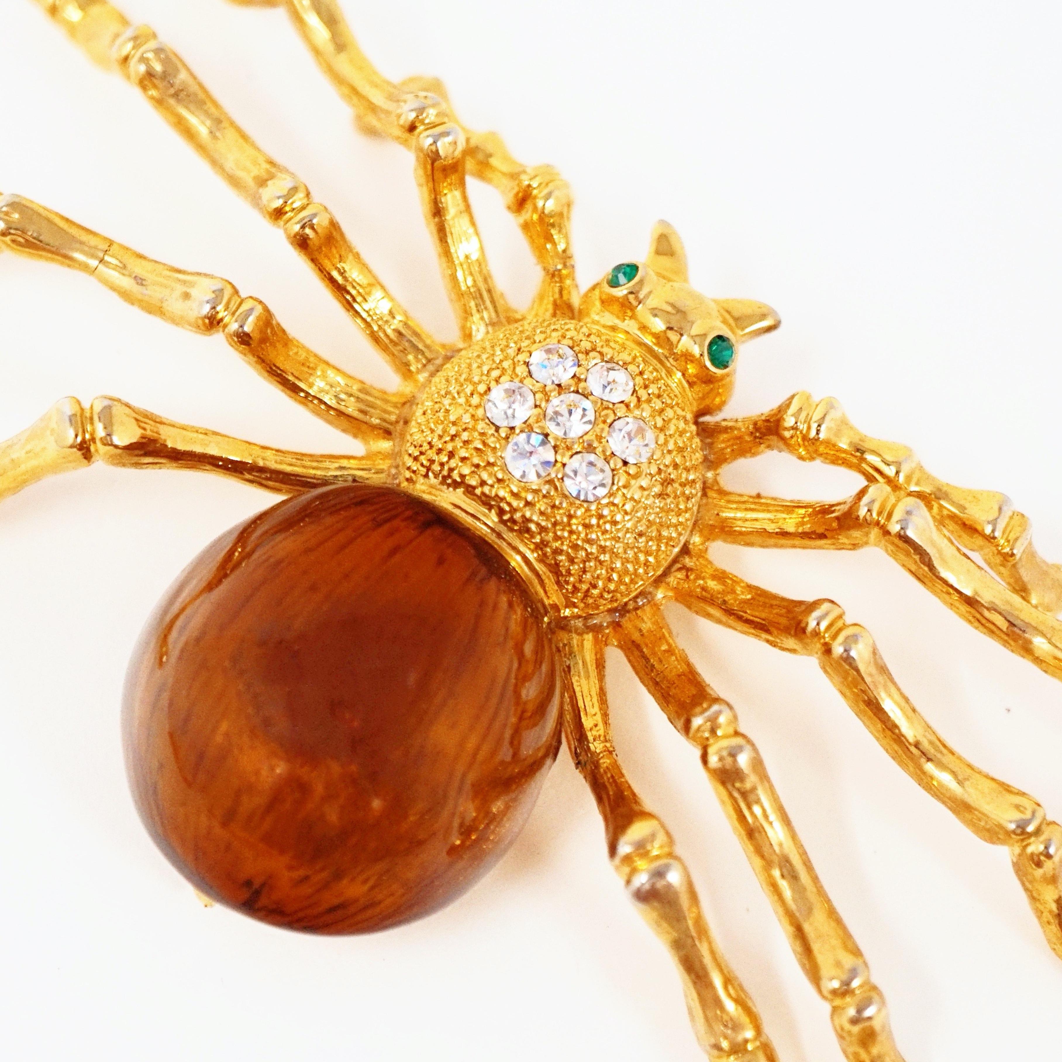 1980s Oversized Spider Gilt & Enamel Statement Costume Brooch with Rhinestones For Sale 3