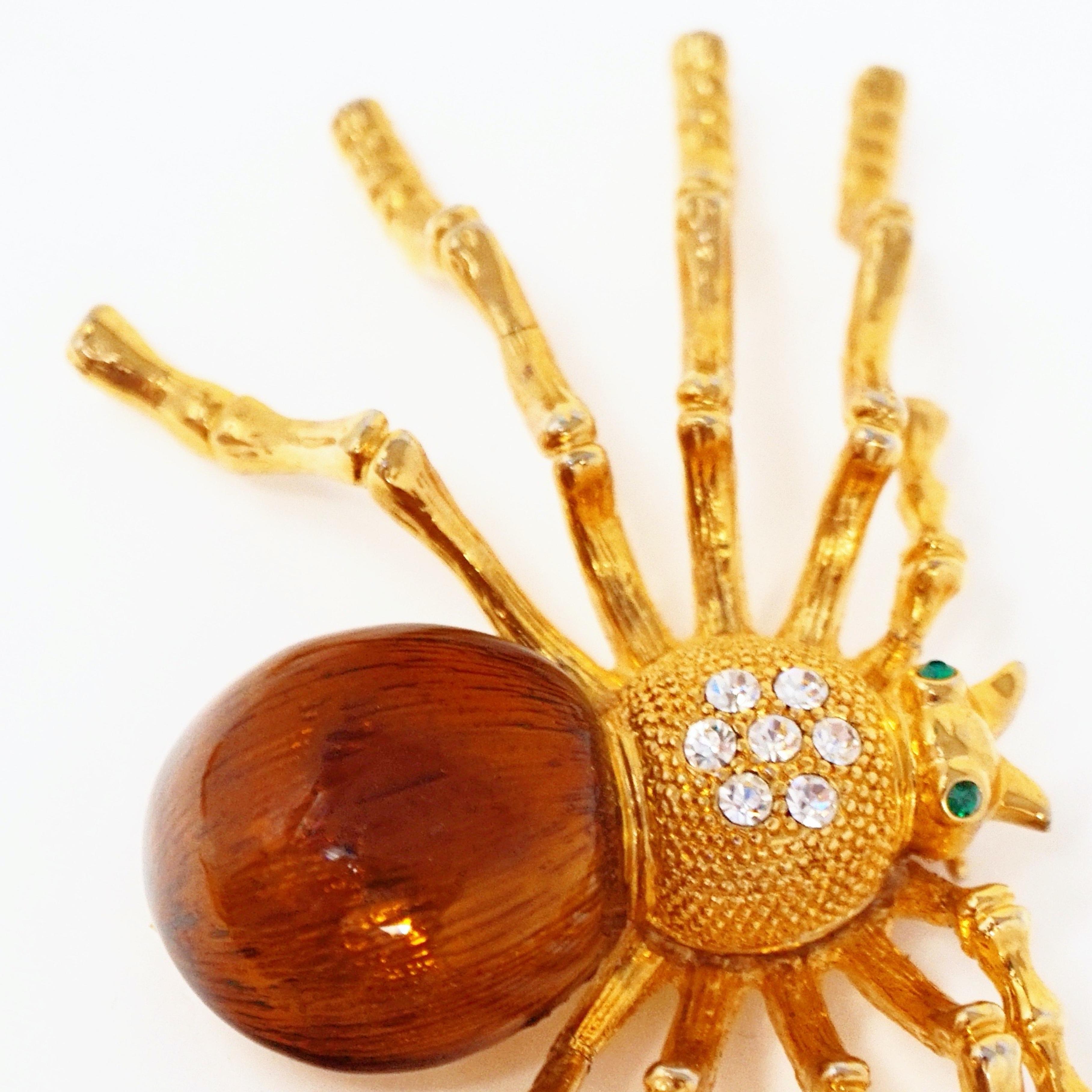 1980s Oversized Spider Gilt & Enamel Statement Costume Brooch with Rhinestones For Sale 4