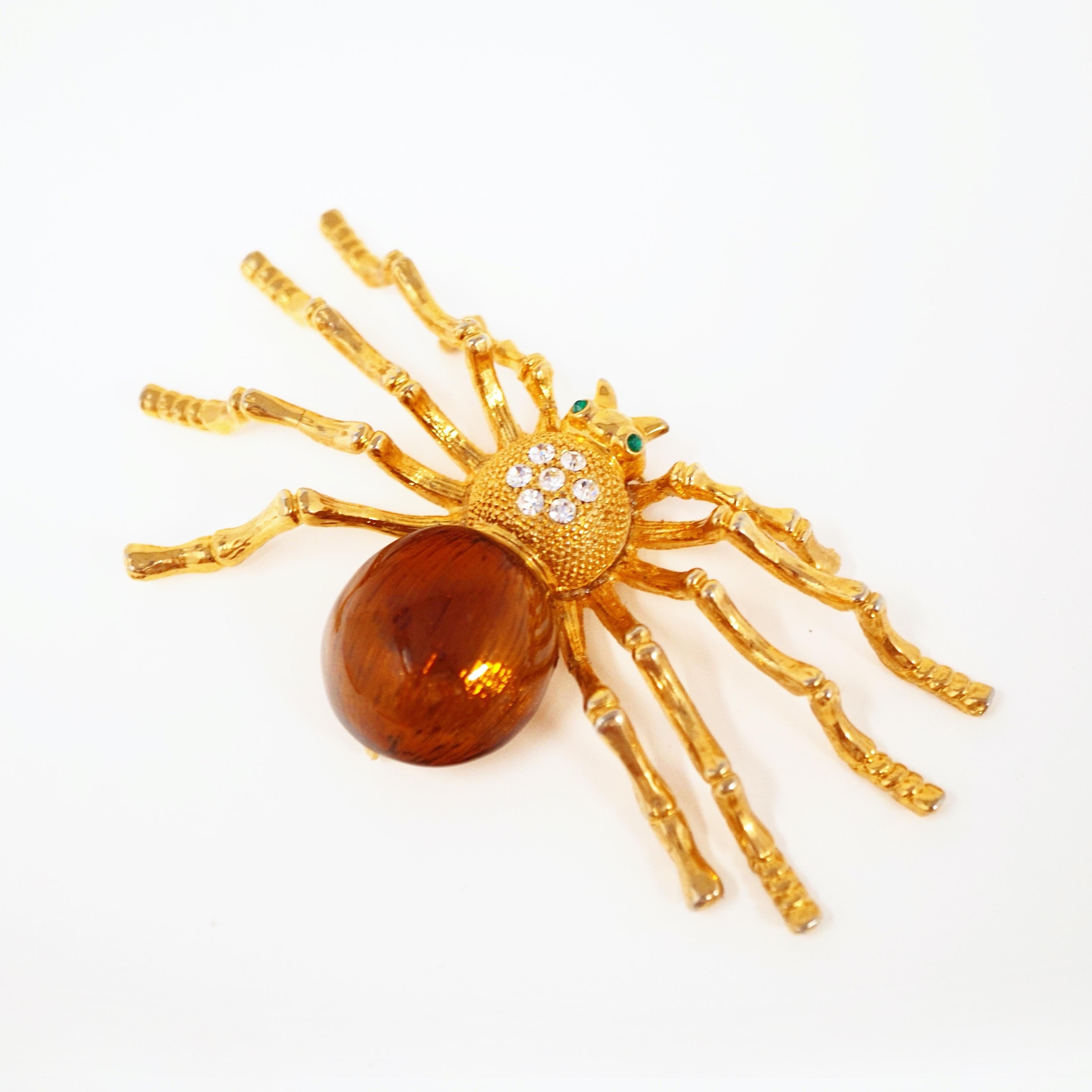 1980s Oversized Spider Gilt & Enamel Statement Costume Brooch with Rhinestones For Sale 1
