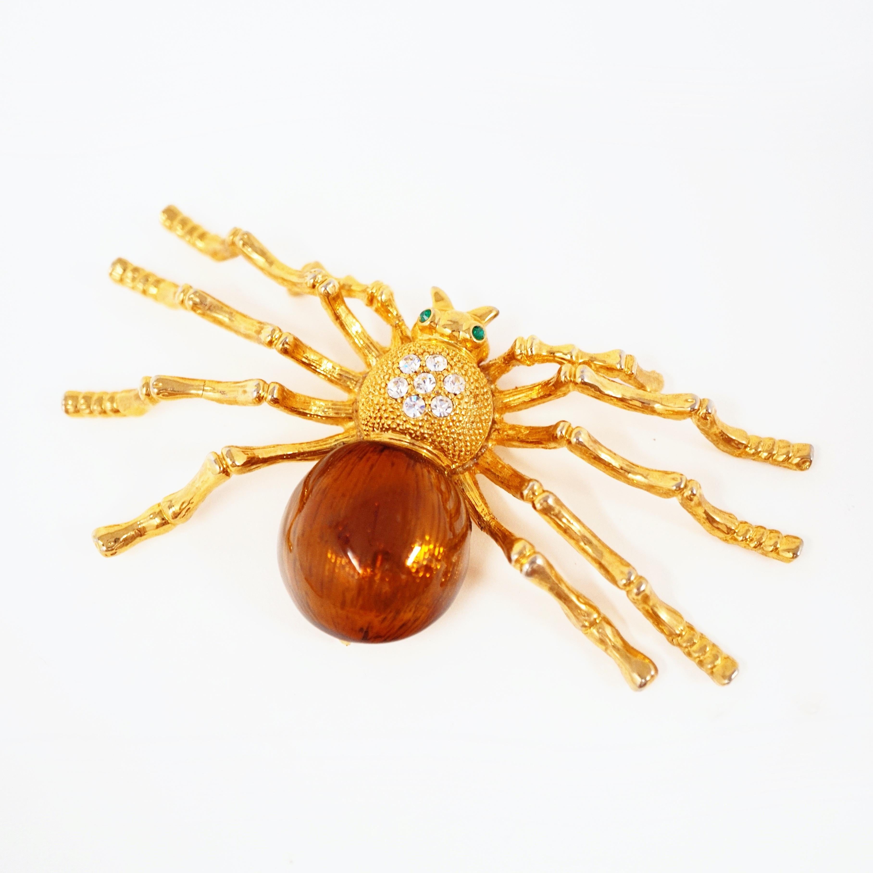 1980s Oversized Spider Gilt & Enamel Statement Costume Brooch with Rhinestones For Sale 2