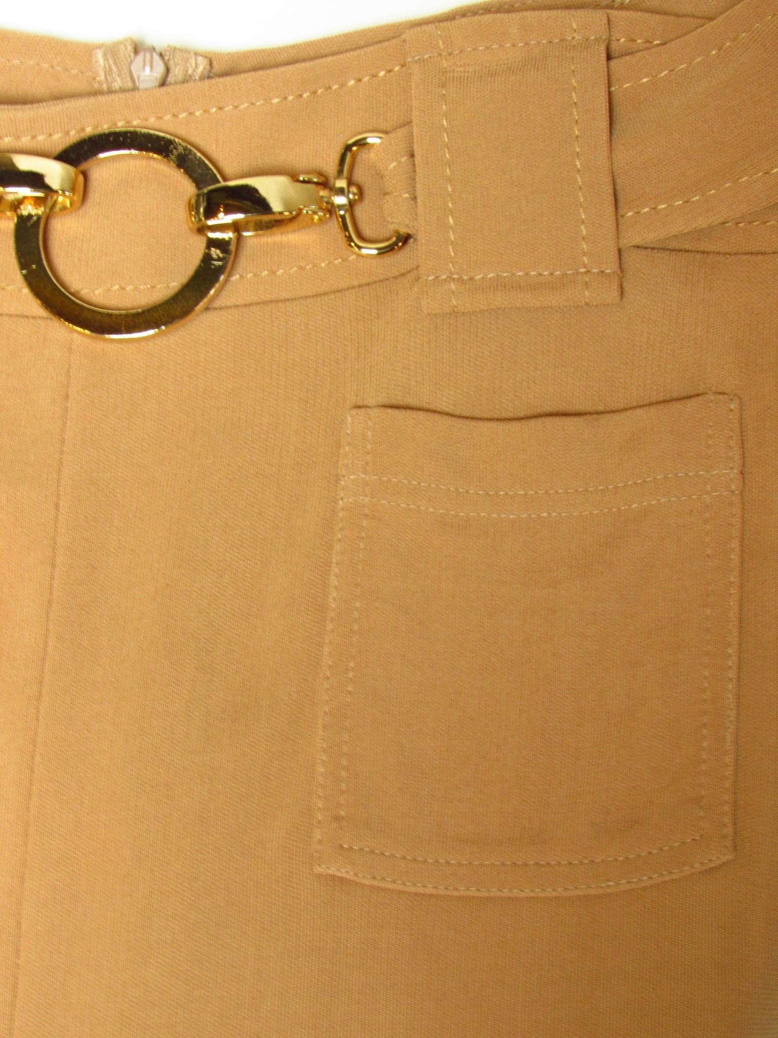 1980's Paco Rabanne Beige Stretch Belted Skirt For Sale 1