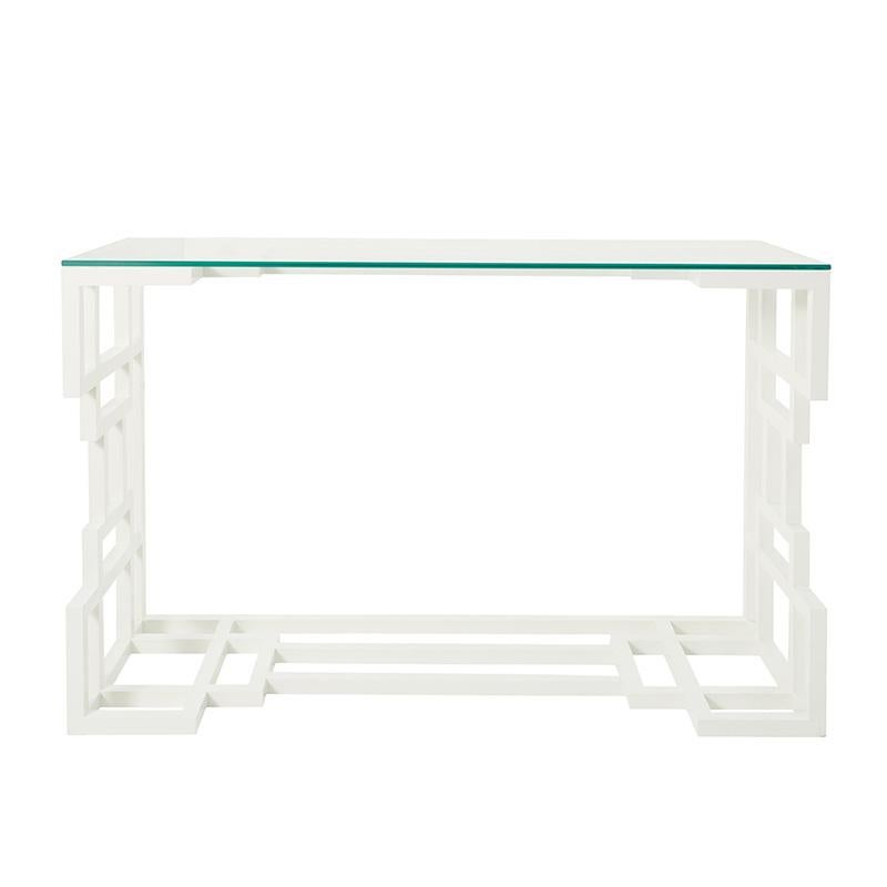 20th Century 1980s Painted French Metal Console Table in White with Glass Top For Sale