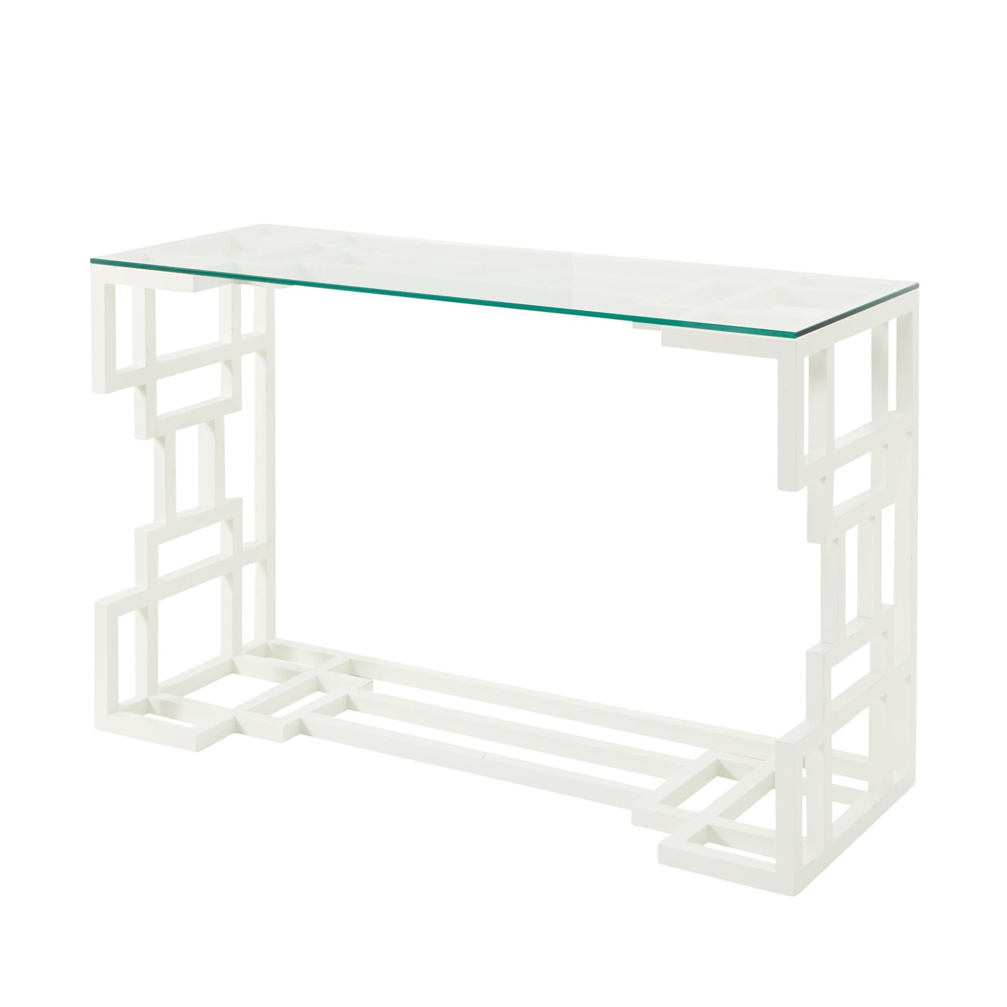 1980s Painted French Metal Console Table in White with Glass Top In Good Condition In New York, NY