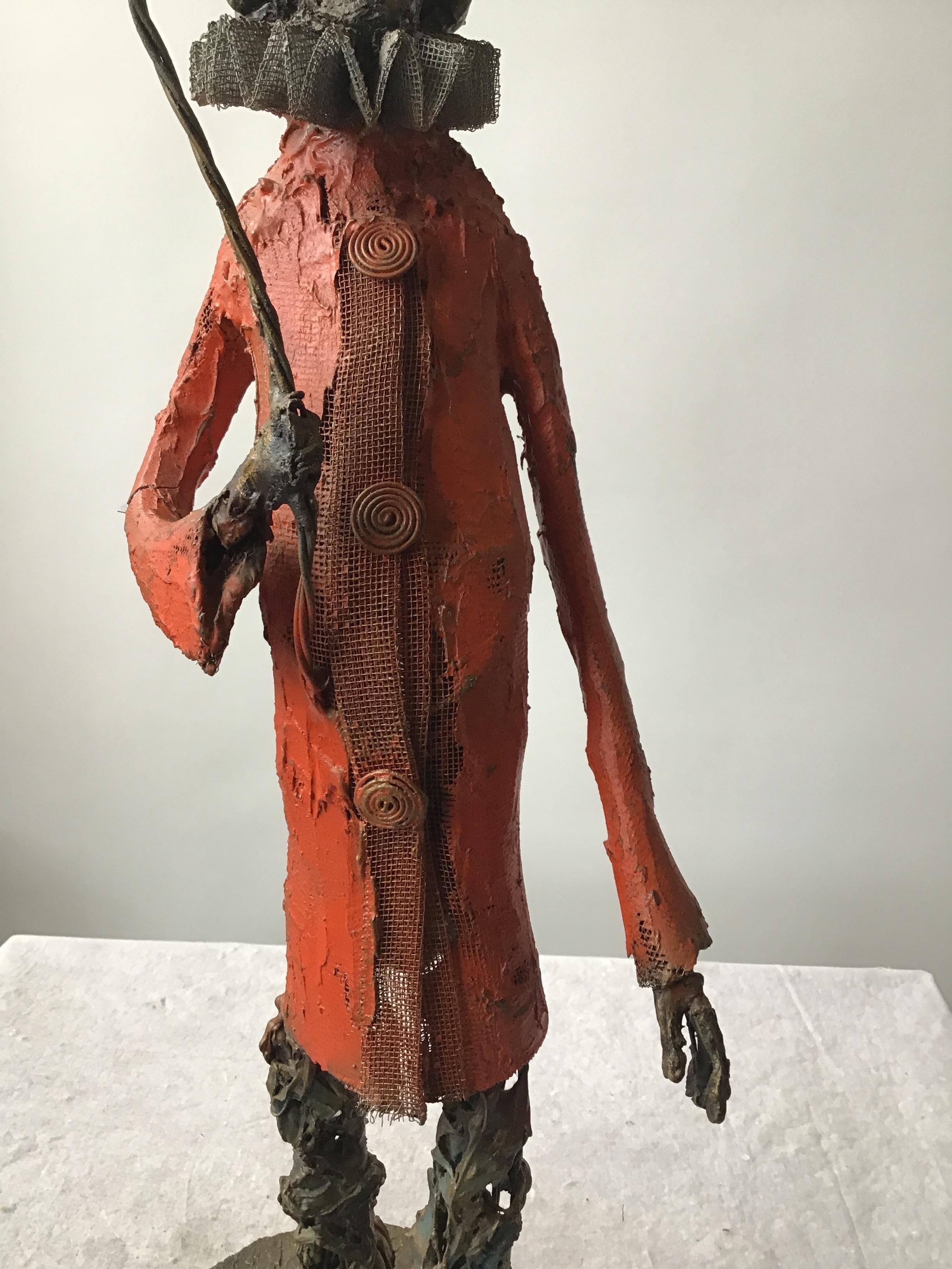 Payaso de malla de alambre pintado de los años 80 Firmado J. Pena, 1981 Alambre en venta