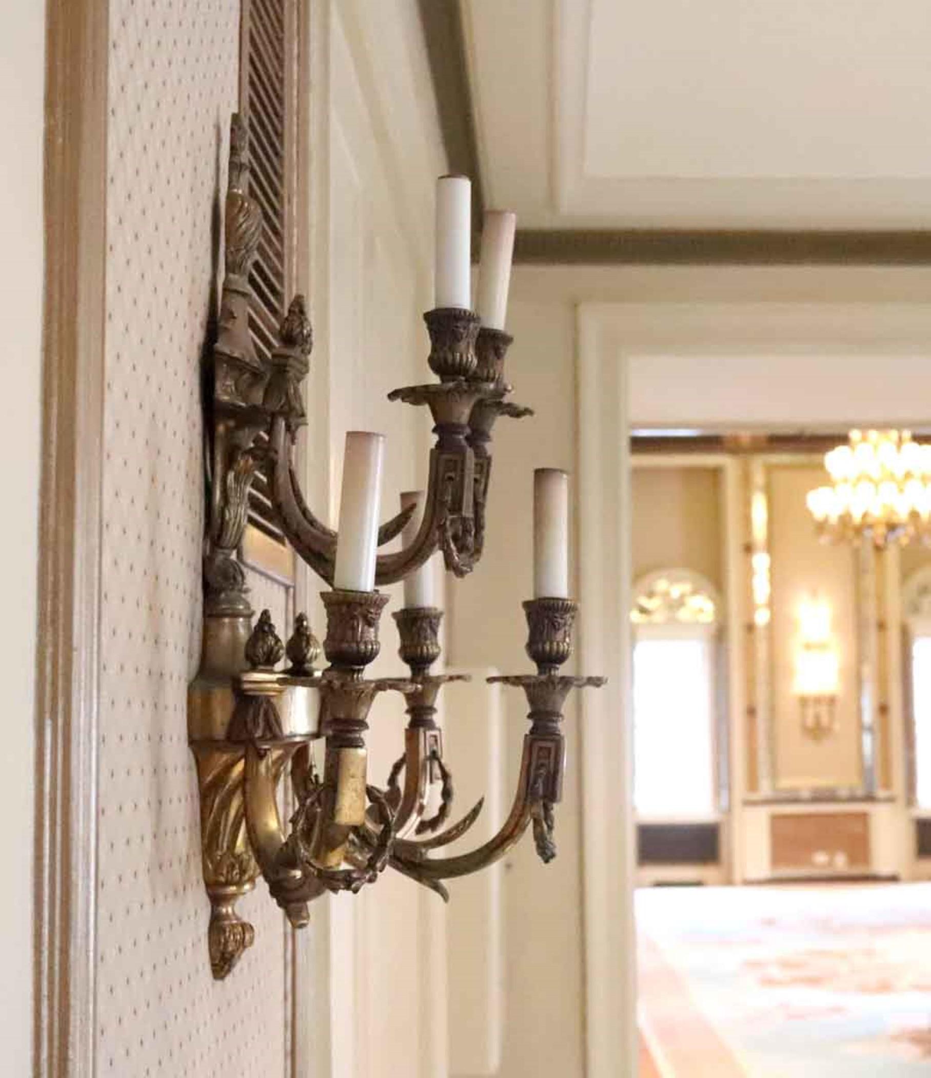 20th Century Pair of 5 Light Cast Bronze Sconces from the Conrad Suite Waldorf Astoria