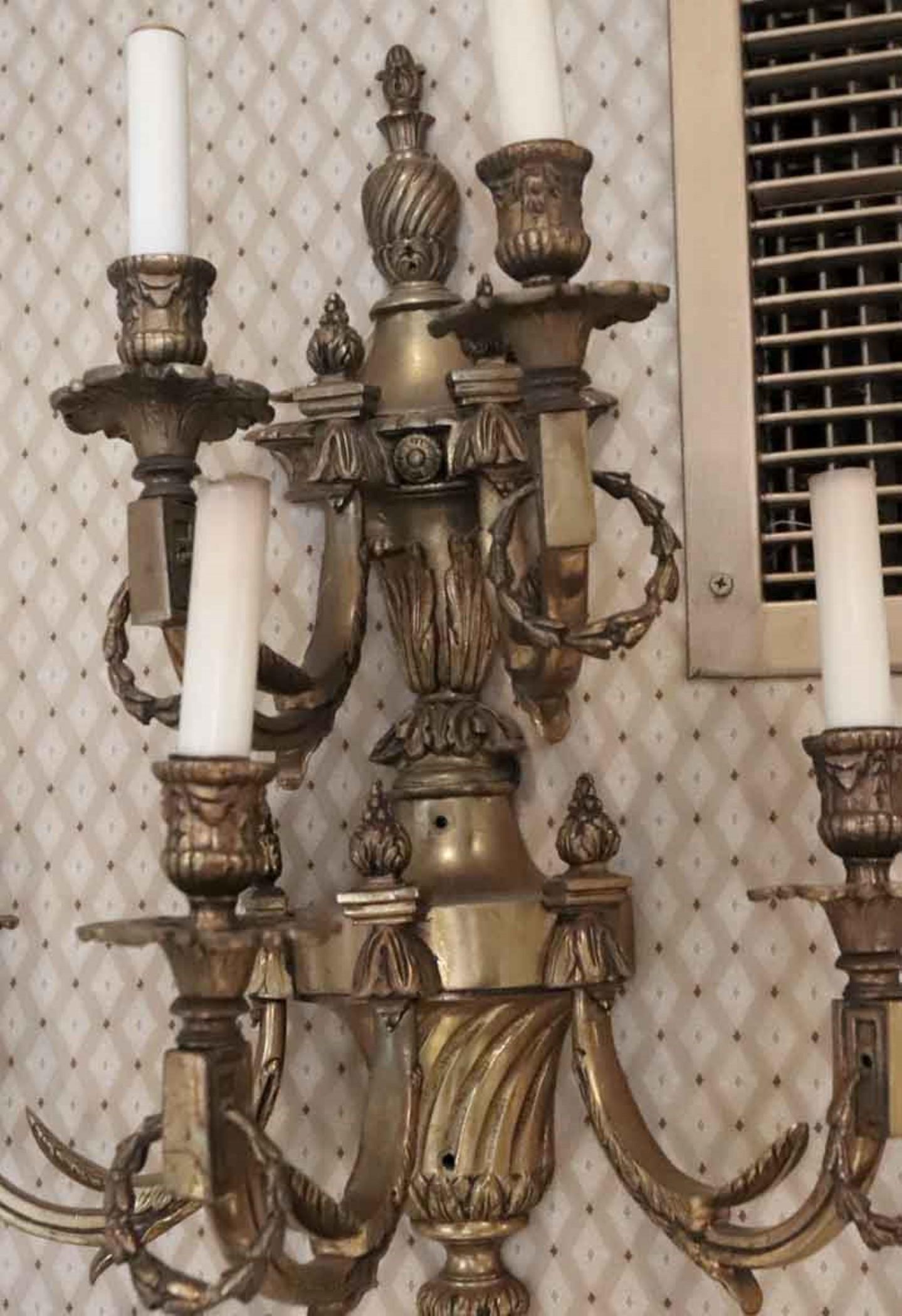 Pair of 5 Light Cast Bronze Sconces from the Conrad Suite Waldorf Astoria 3