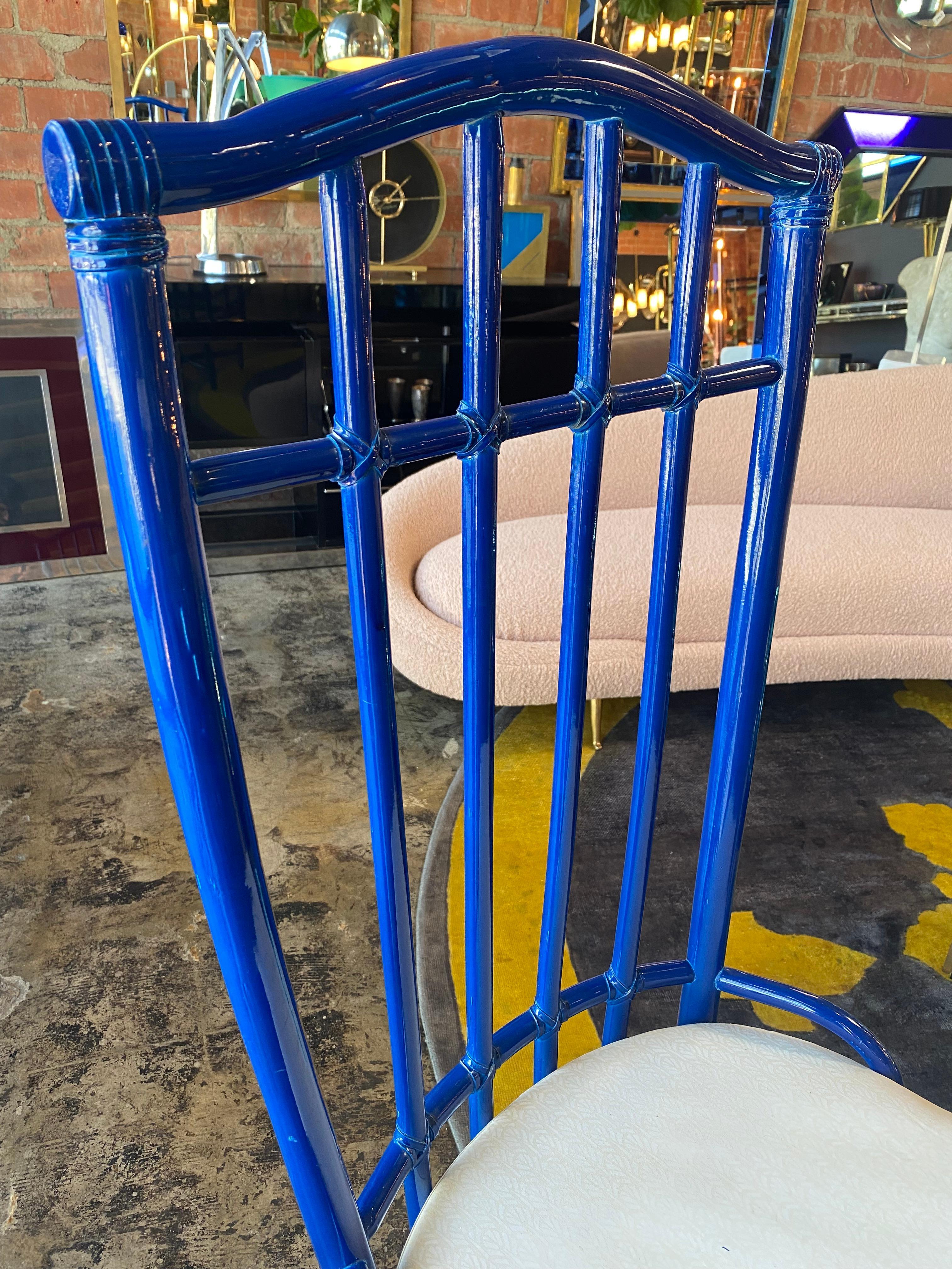 Mid-Century Modern 1980s Pair of 6 Italian Blue Rattan Dining Chairs