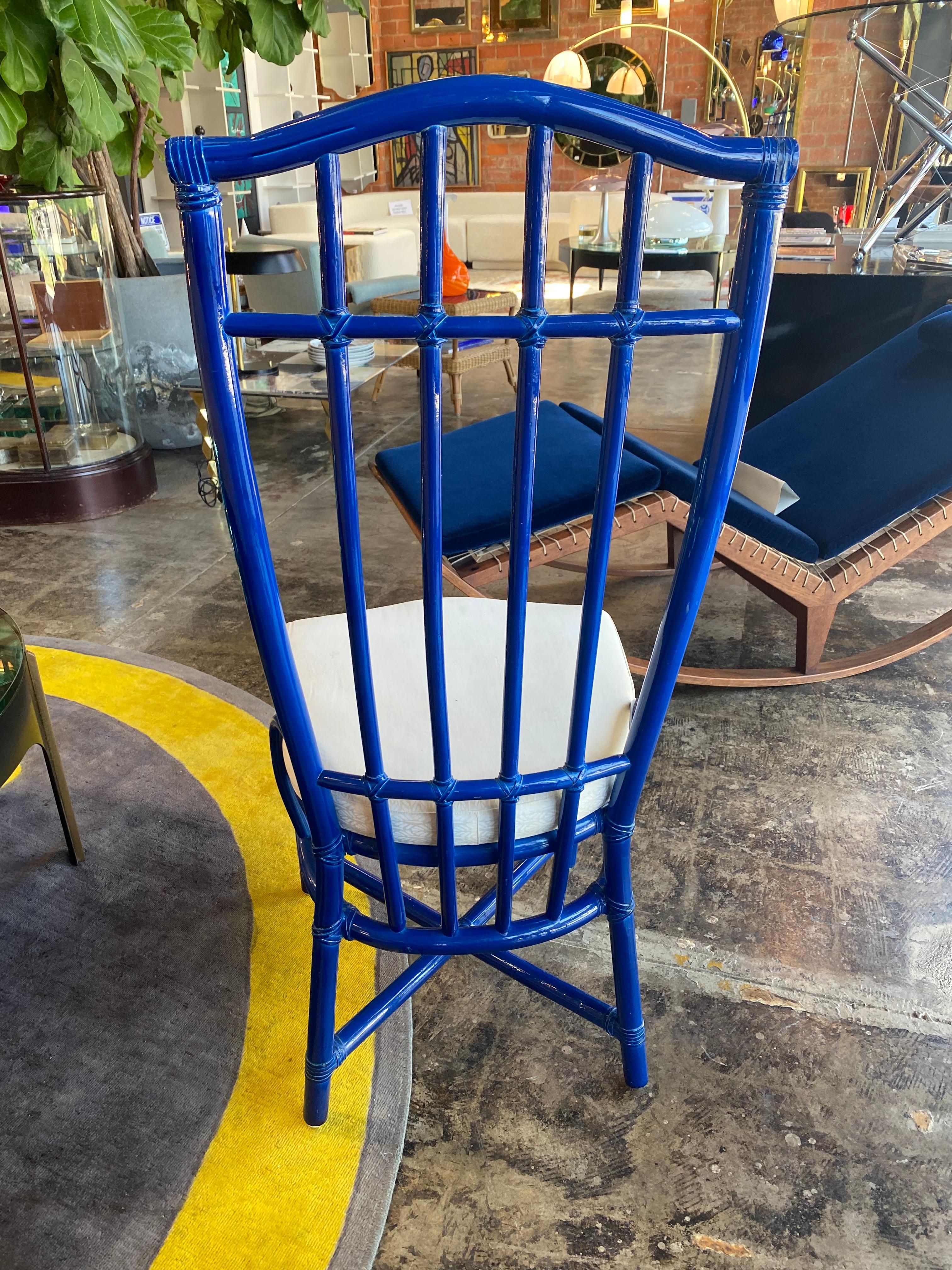 1980s Pair of 6 Italian Blue Rattan Dining Chairs 2