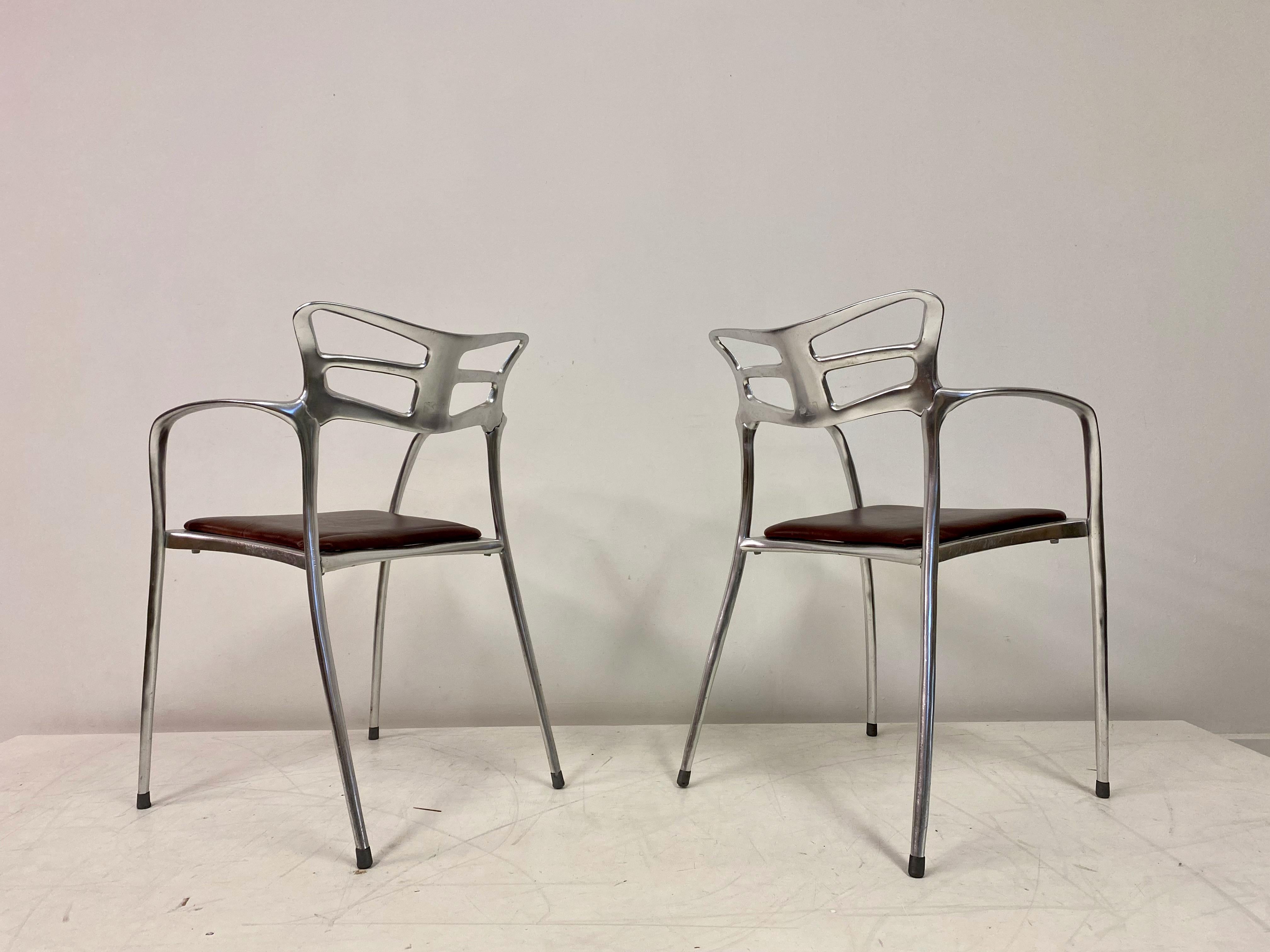 1980s Pair of Aluminium and Leather Armchairs 6