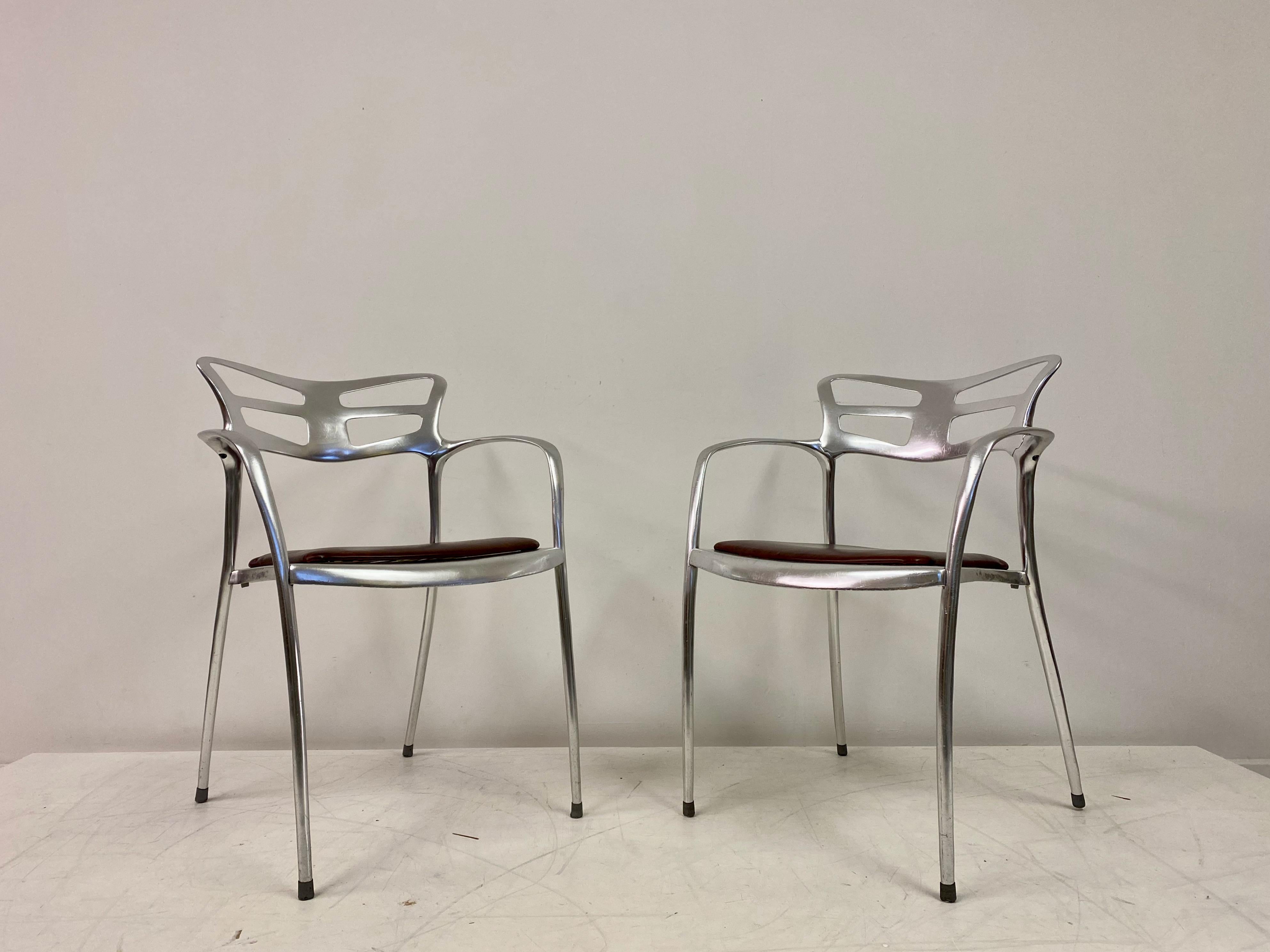 1980s Pair of Aluminium and Leather Armchairs In Good Condition In London, London
