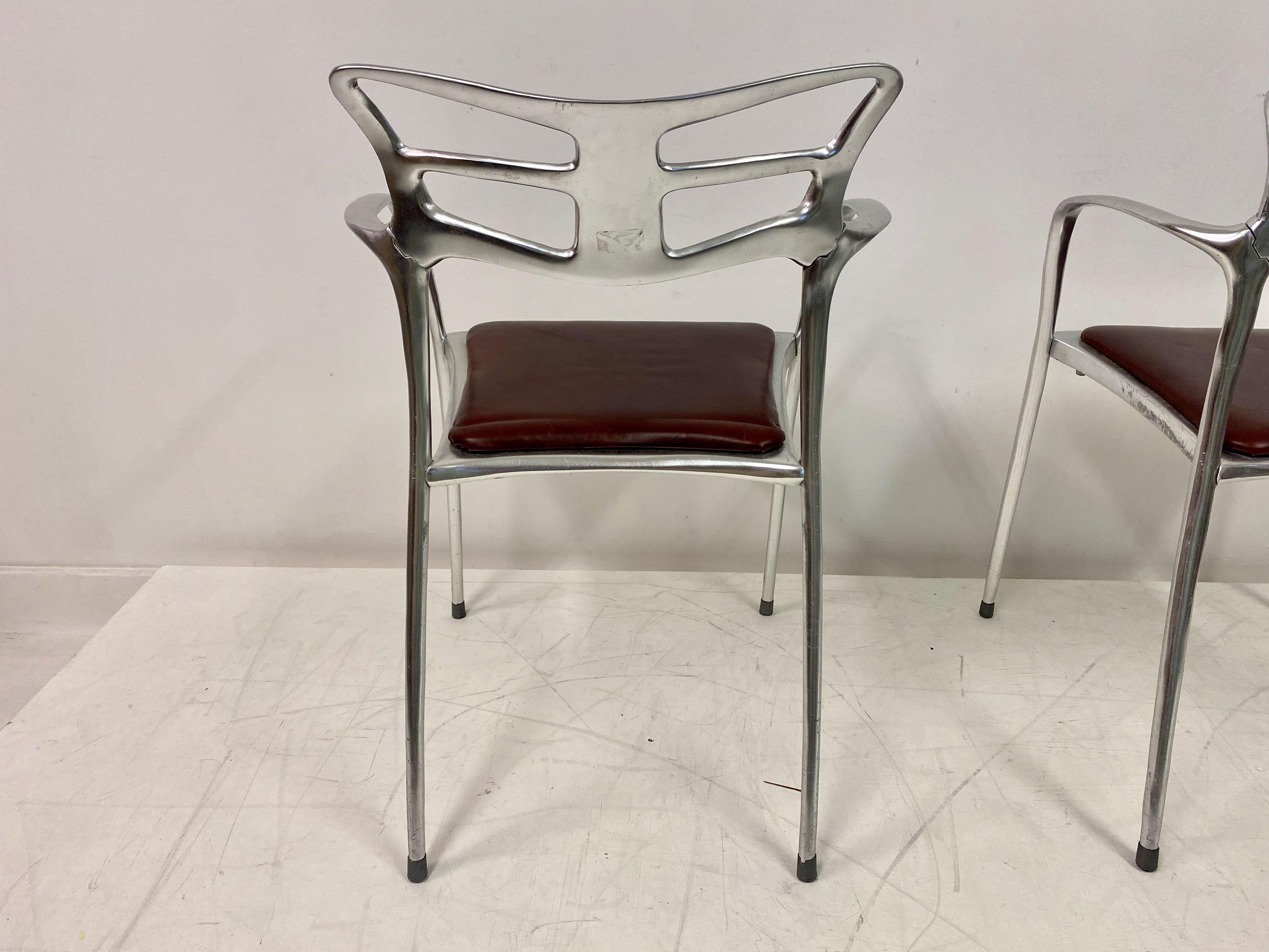 1980s Pair of Aluminium and Leather Armchairs 1