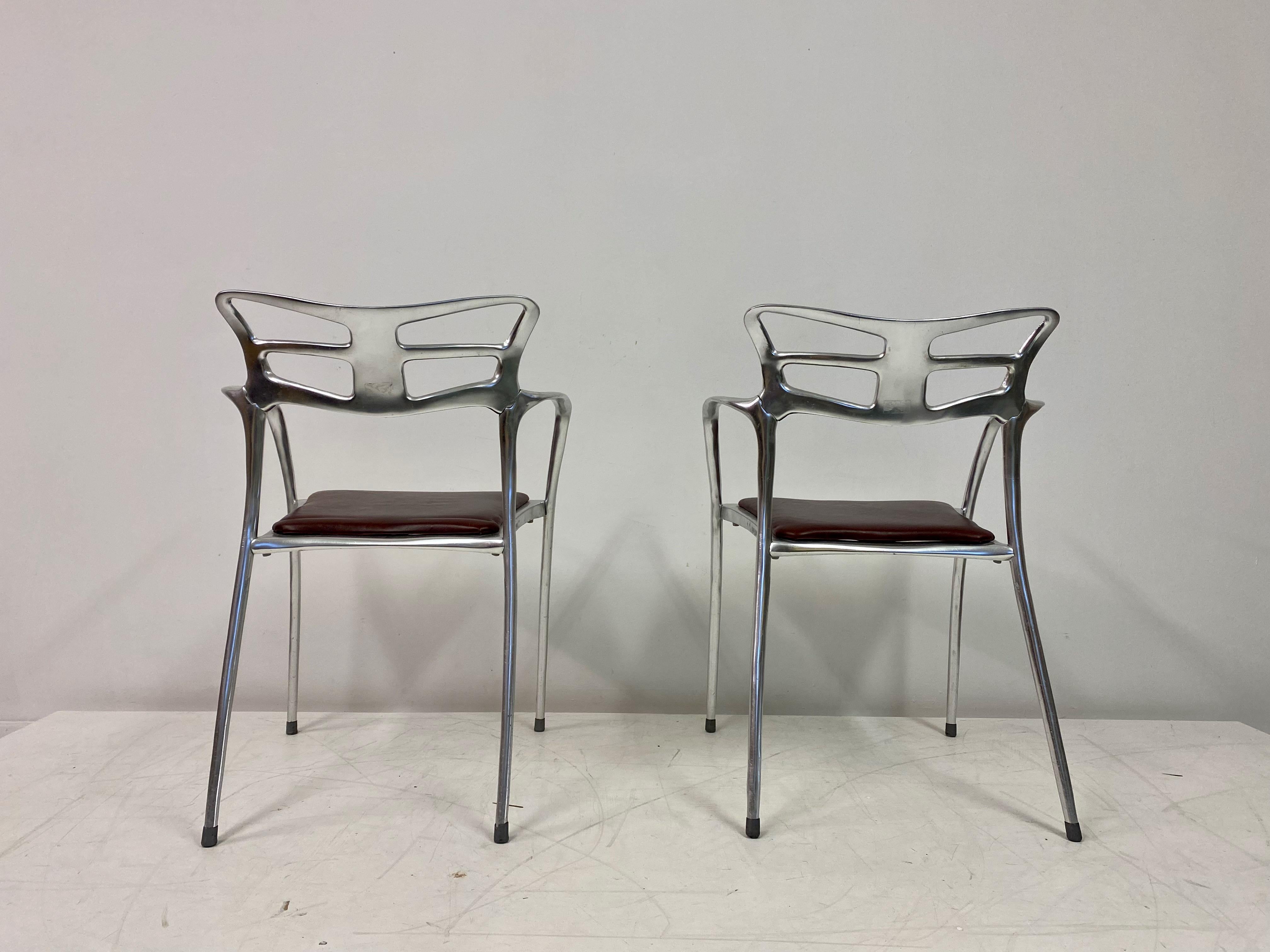 1980s Pair of Aluminium and Leather Armchairs 2