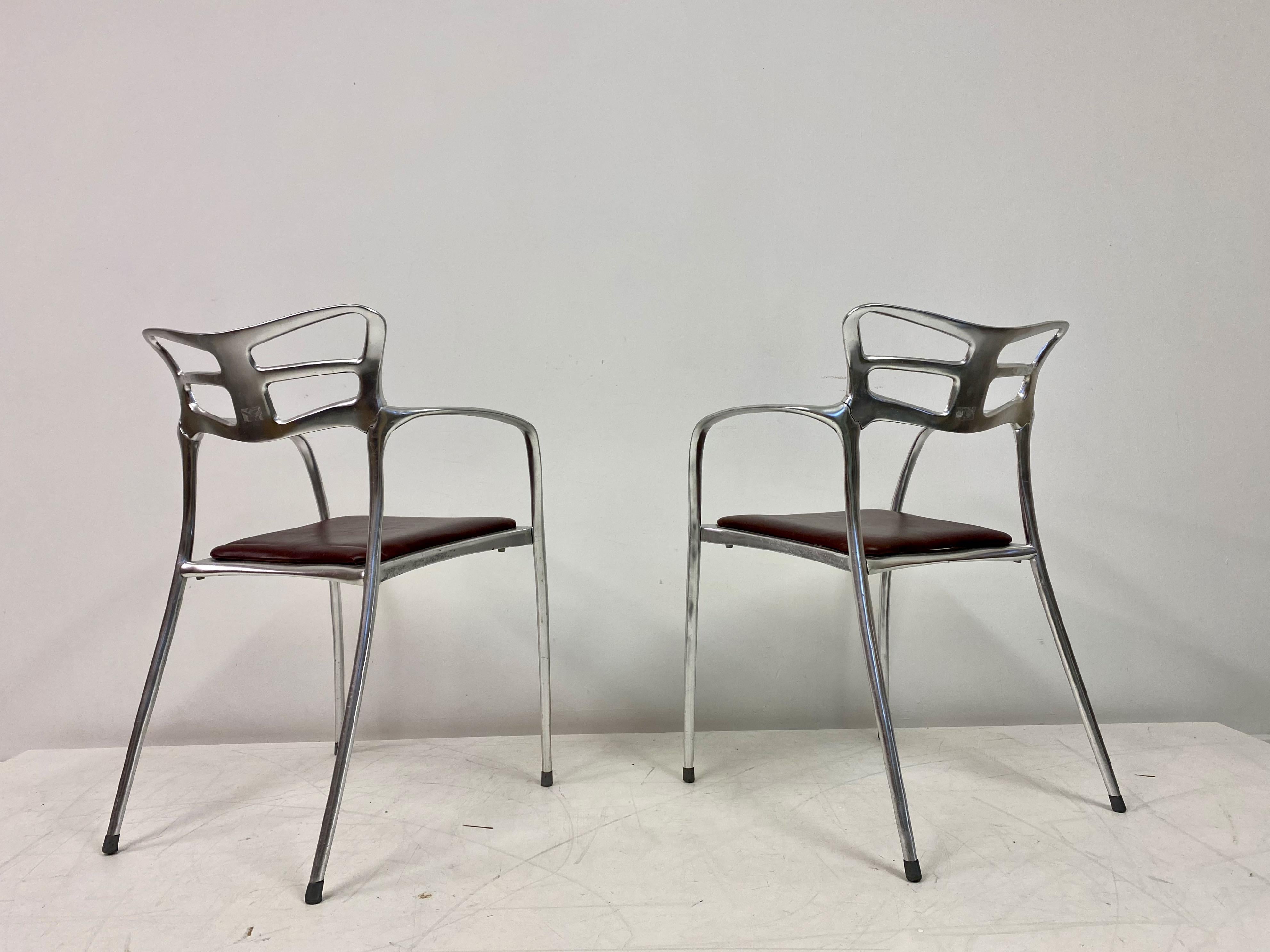 1980s Pair of Aluminium and Leather Armchairs 3