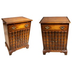 1980s Pair of Antique Side Tables with Drawer and Front Imitation Books and Bras