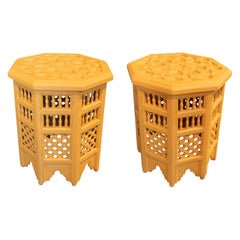 1980s Pair of Arabic Style Octagonal Side Tables in Carved Wood