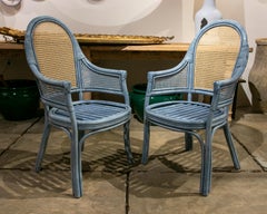 Coppia di poltrone anni '80 in griglia di rattan e bambù