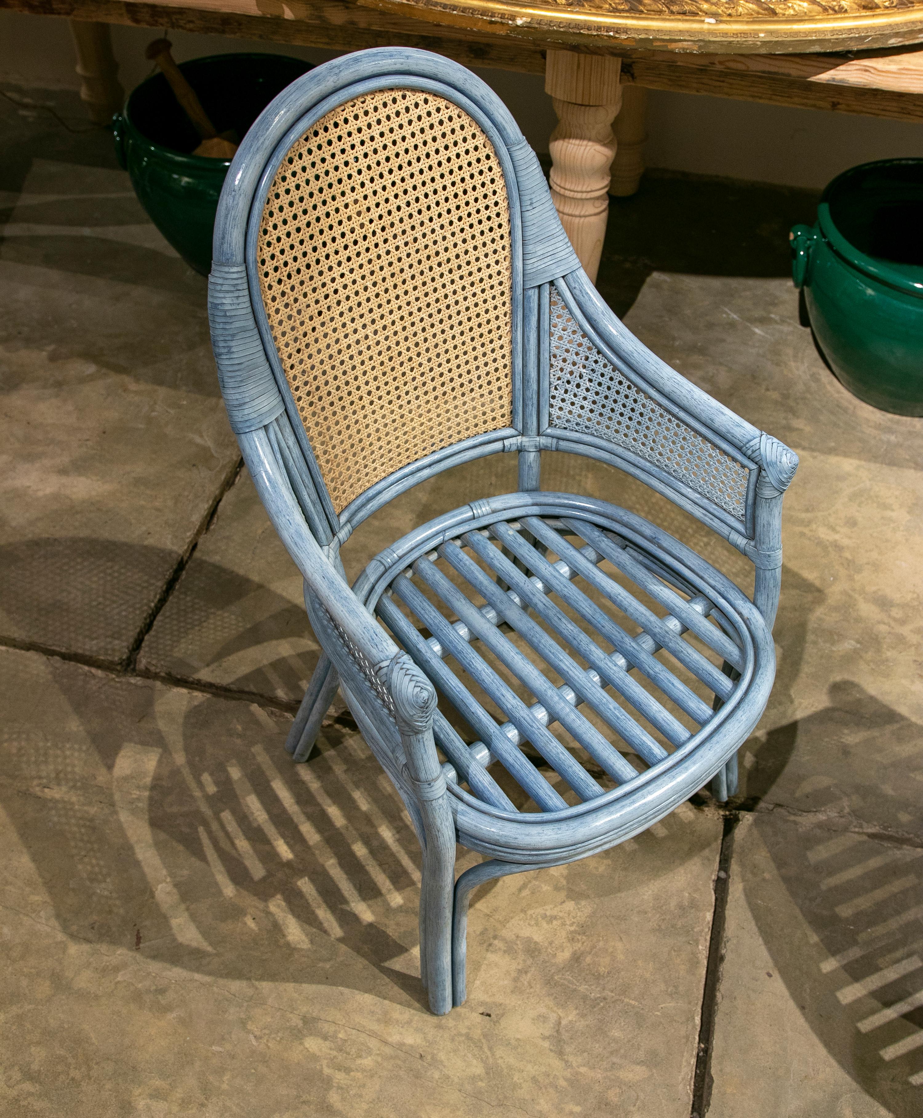 1980s Pair of Armchairs Made in Rattan Grid and Bamboo For Sale 3