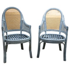 1980s Pair of Armchairs Made in Rattan Grid and Bamboo