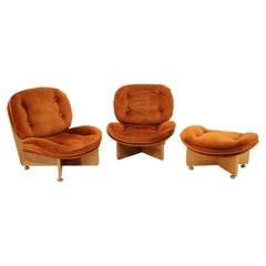 1980s Pair of Armchairs + Stool, Czechoslovakia