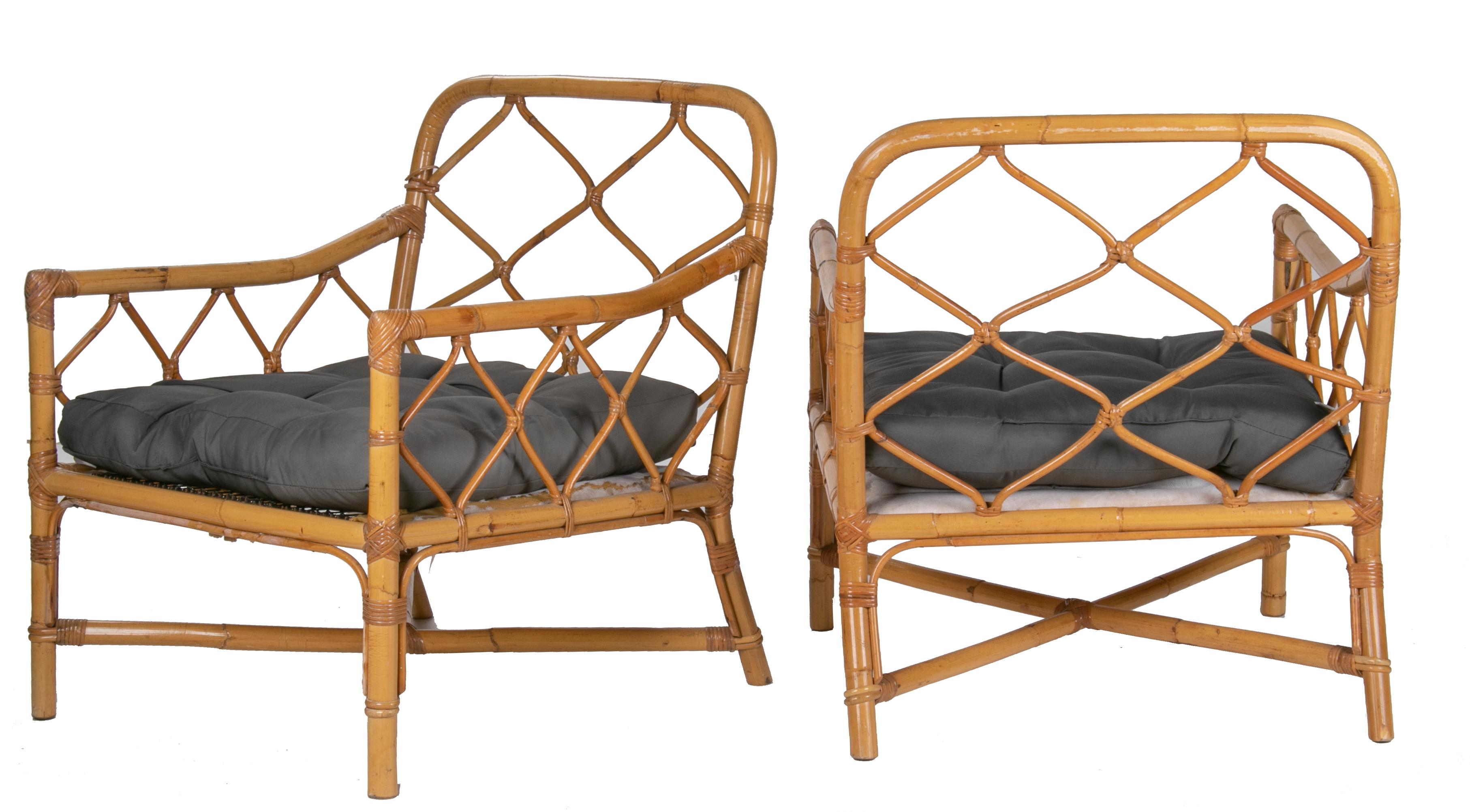 Spanish 1980s Pair of Bamboo and Canework Armchairs