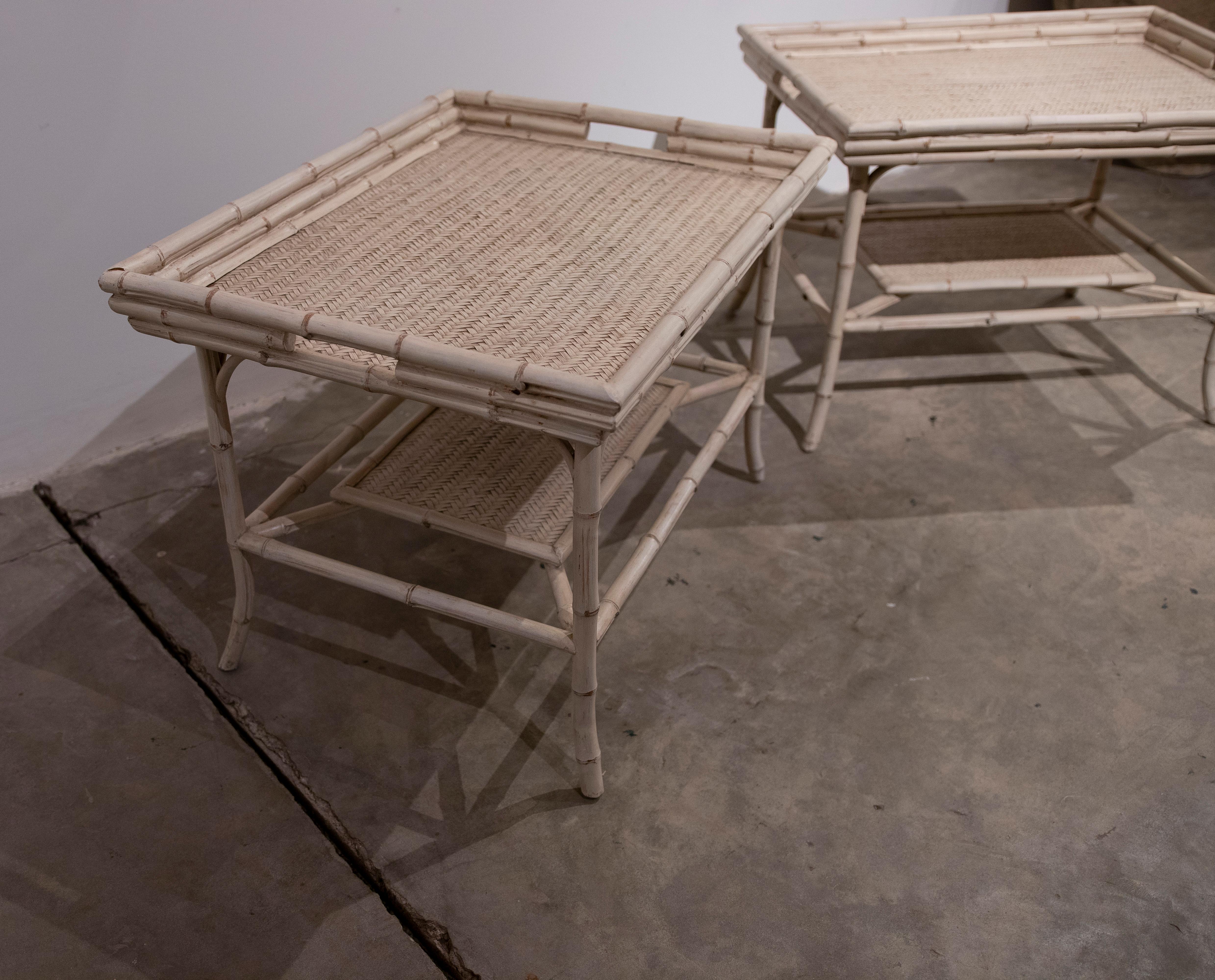 1980s Pair of Bamboo and Wicker Tables with Removable Tray  In Good Condition In Marbella, ES