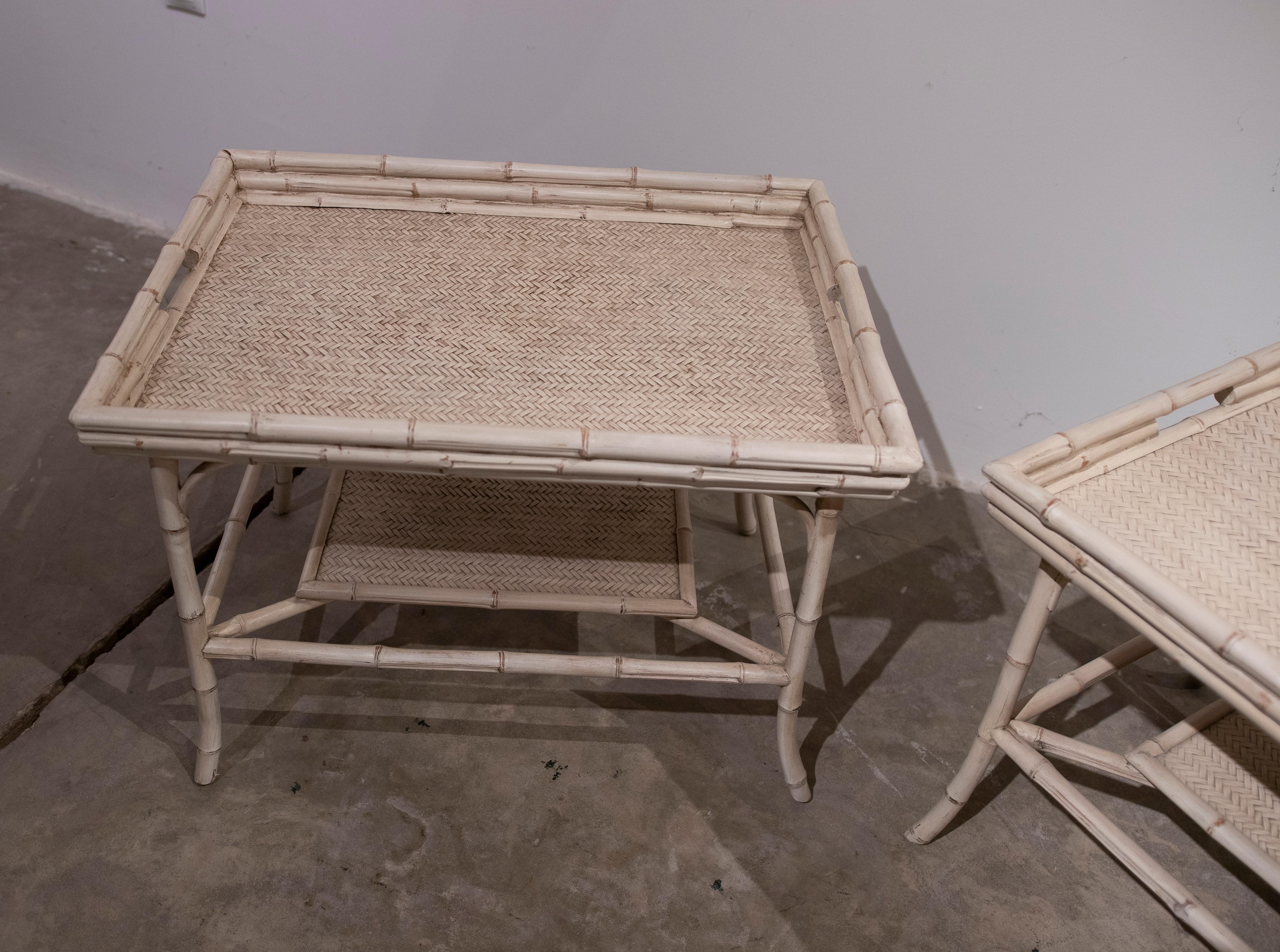 1980s Pair of Bamboo and Wicker Tables with Removable Tray  3