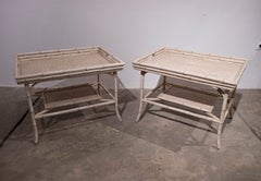 1980s Pair of Bamboo and Wicker Tables with Removable Tray