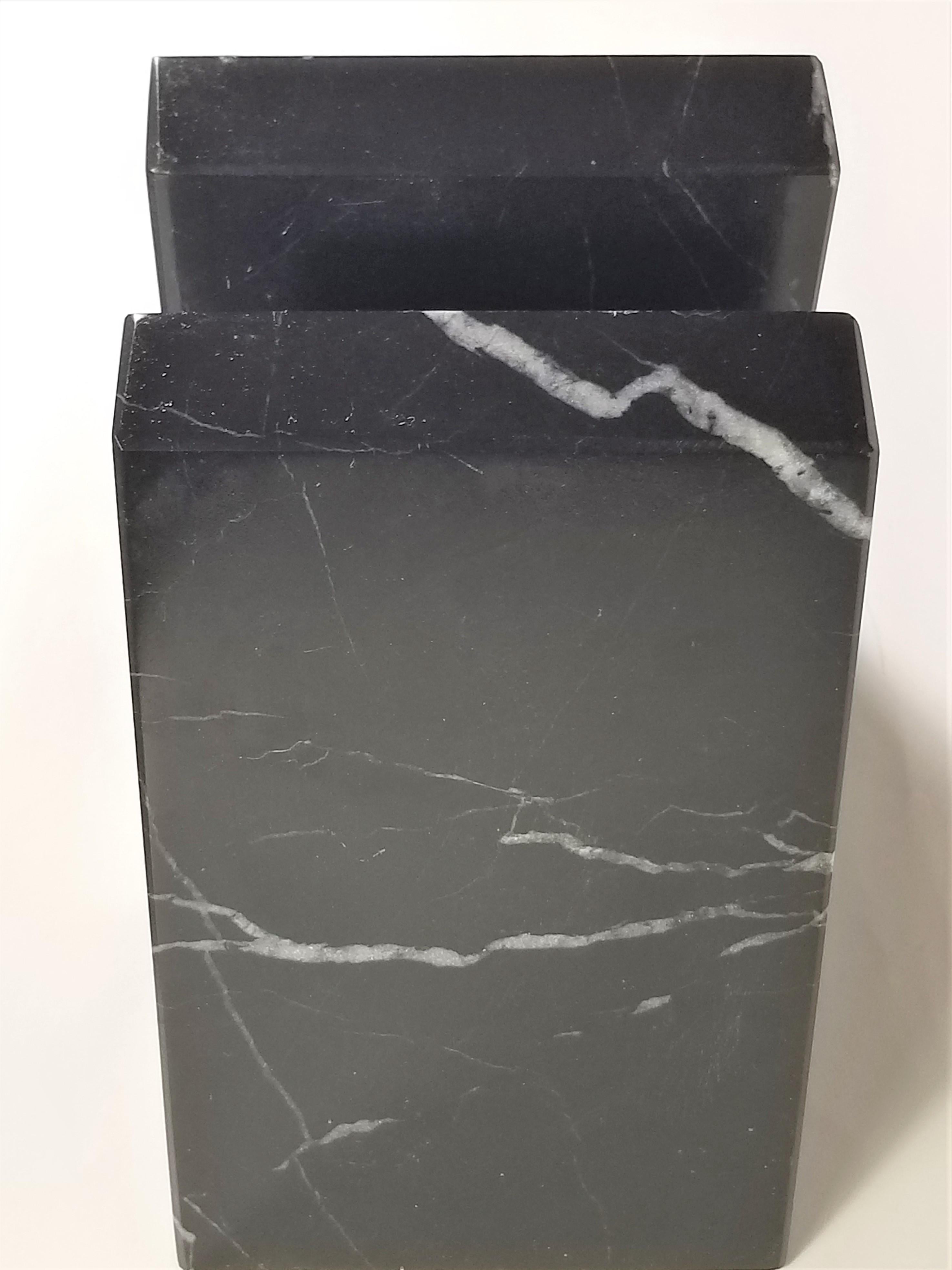 Marble Bookends 1980s Pair of Black and White 6