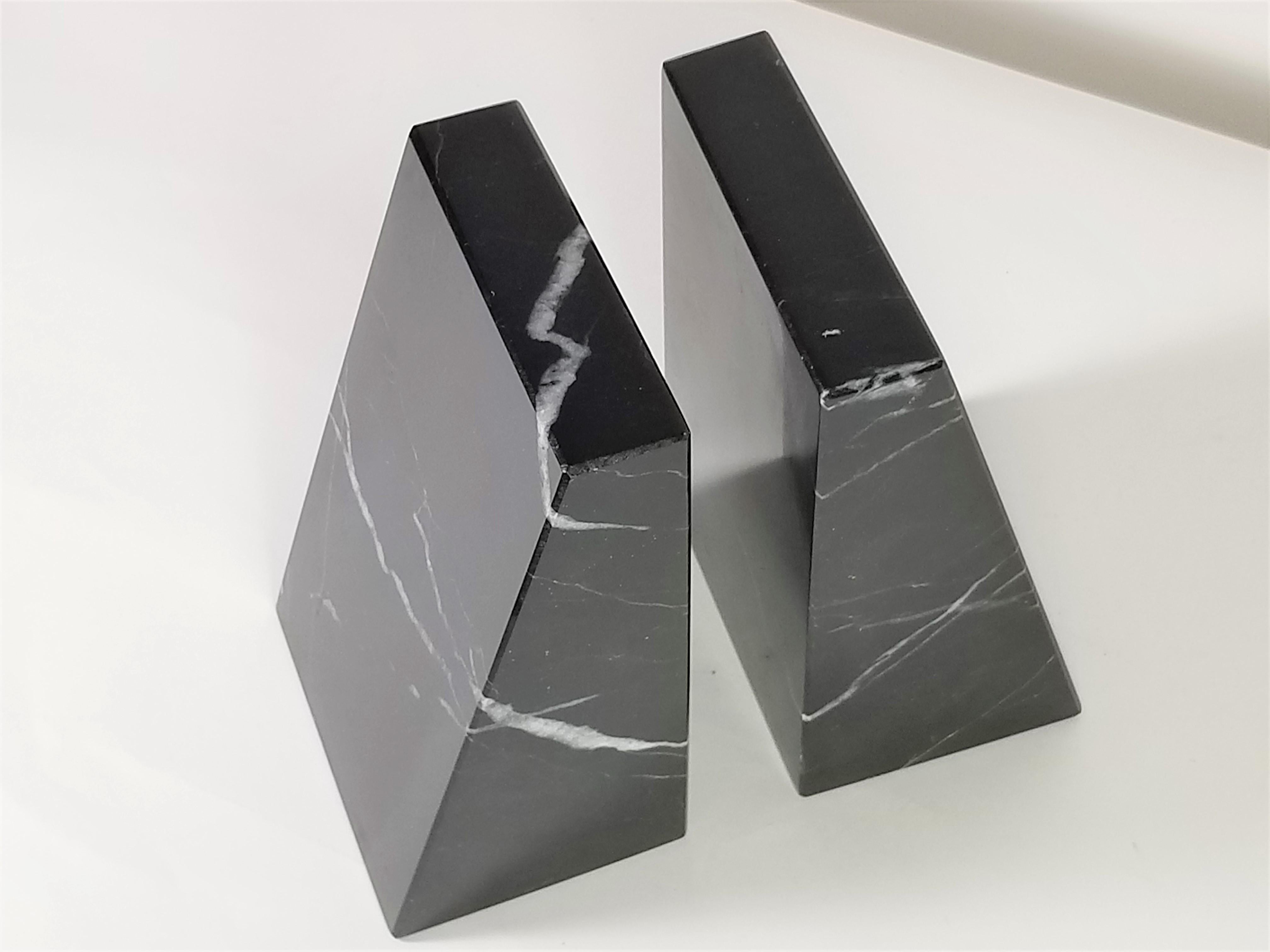 20th Century Marble Bookends 1980s Pair of Black and White