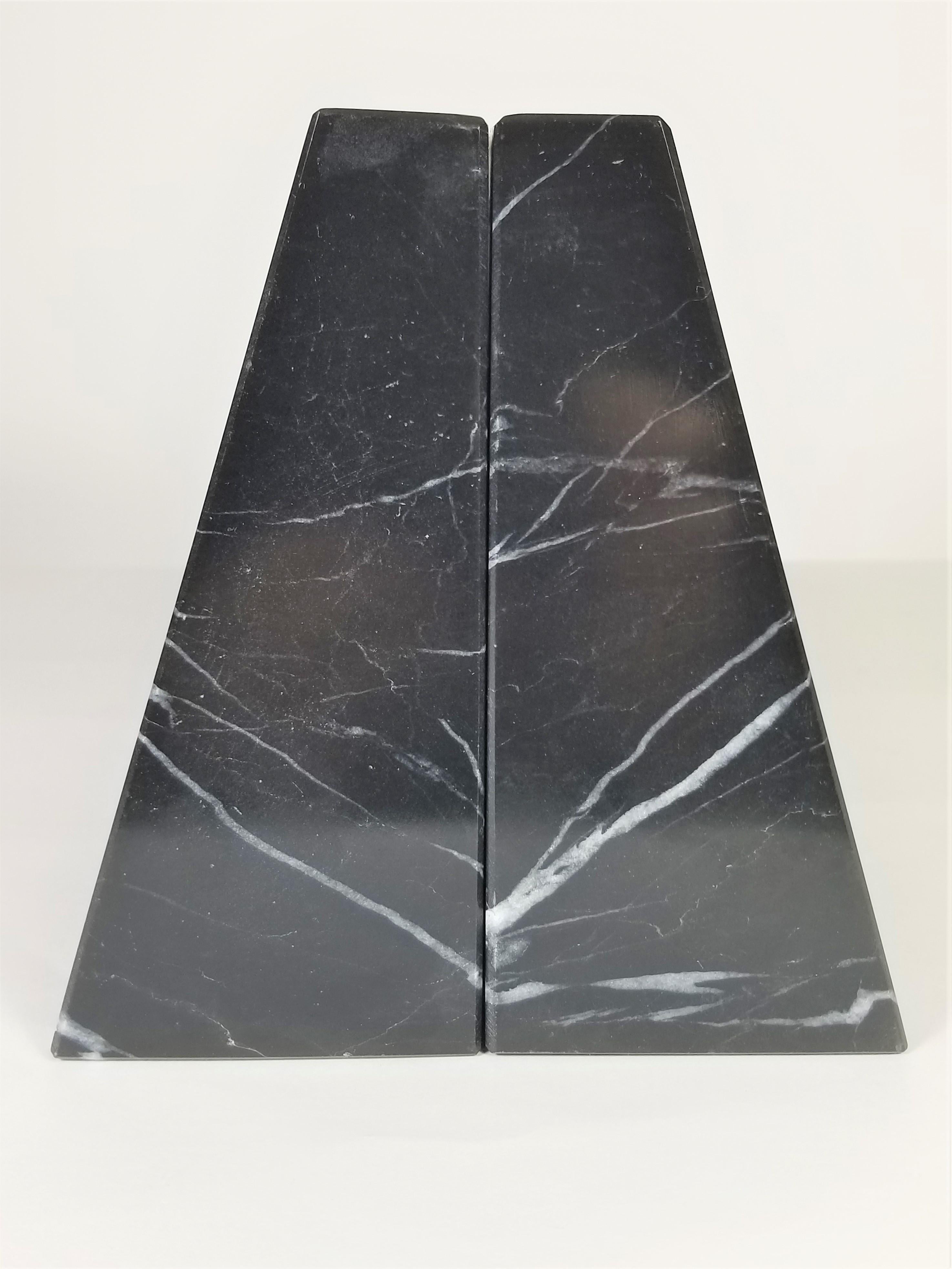 Marble Bookends 1980s Pair of Black and White 2