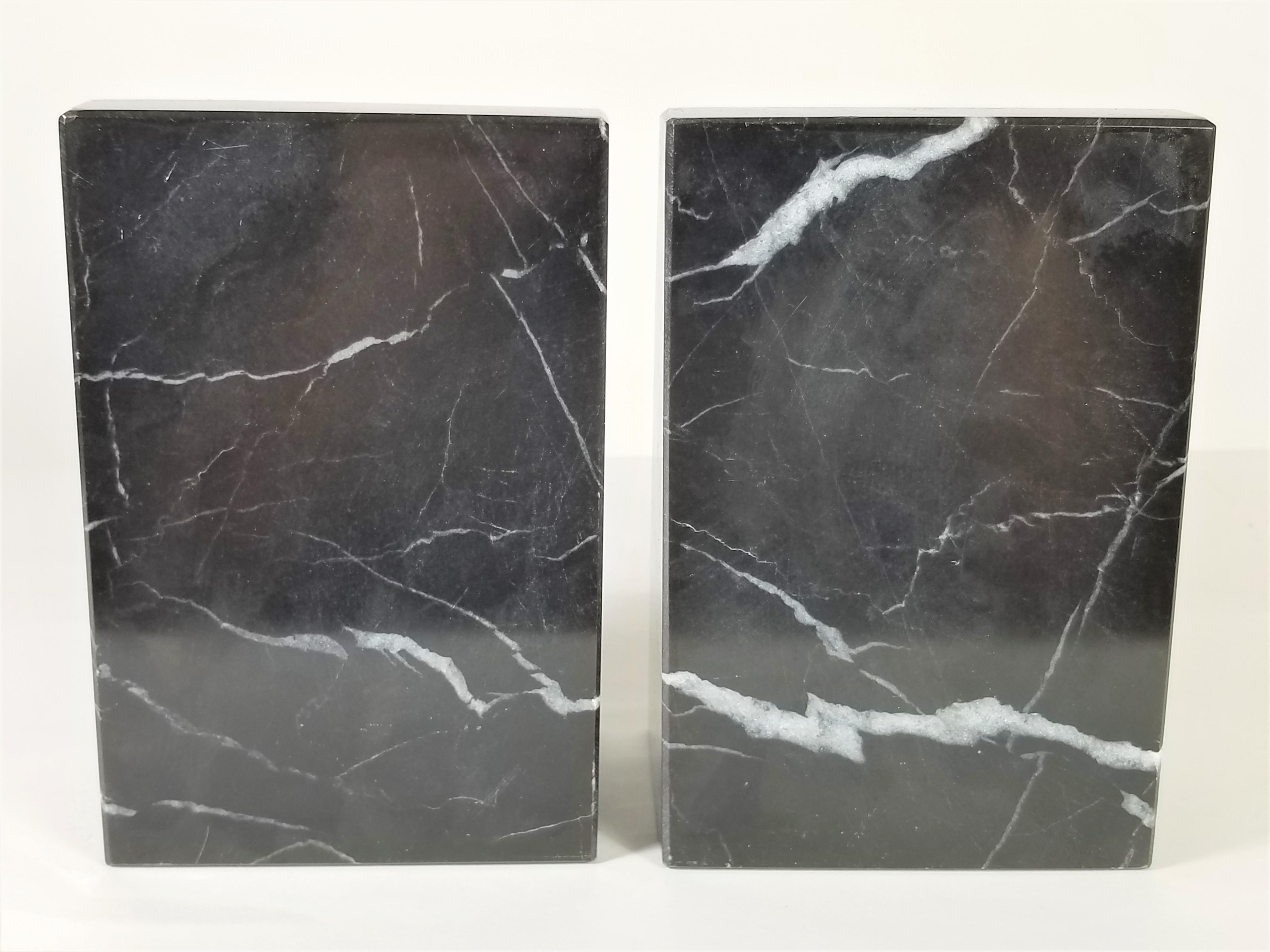 Marble Bookends 1980s Pair of Black and White 3