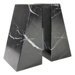 Marble Bookends 1980s Pair of Black and White