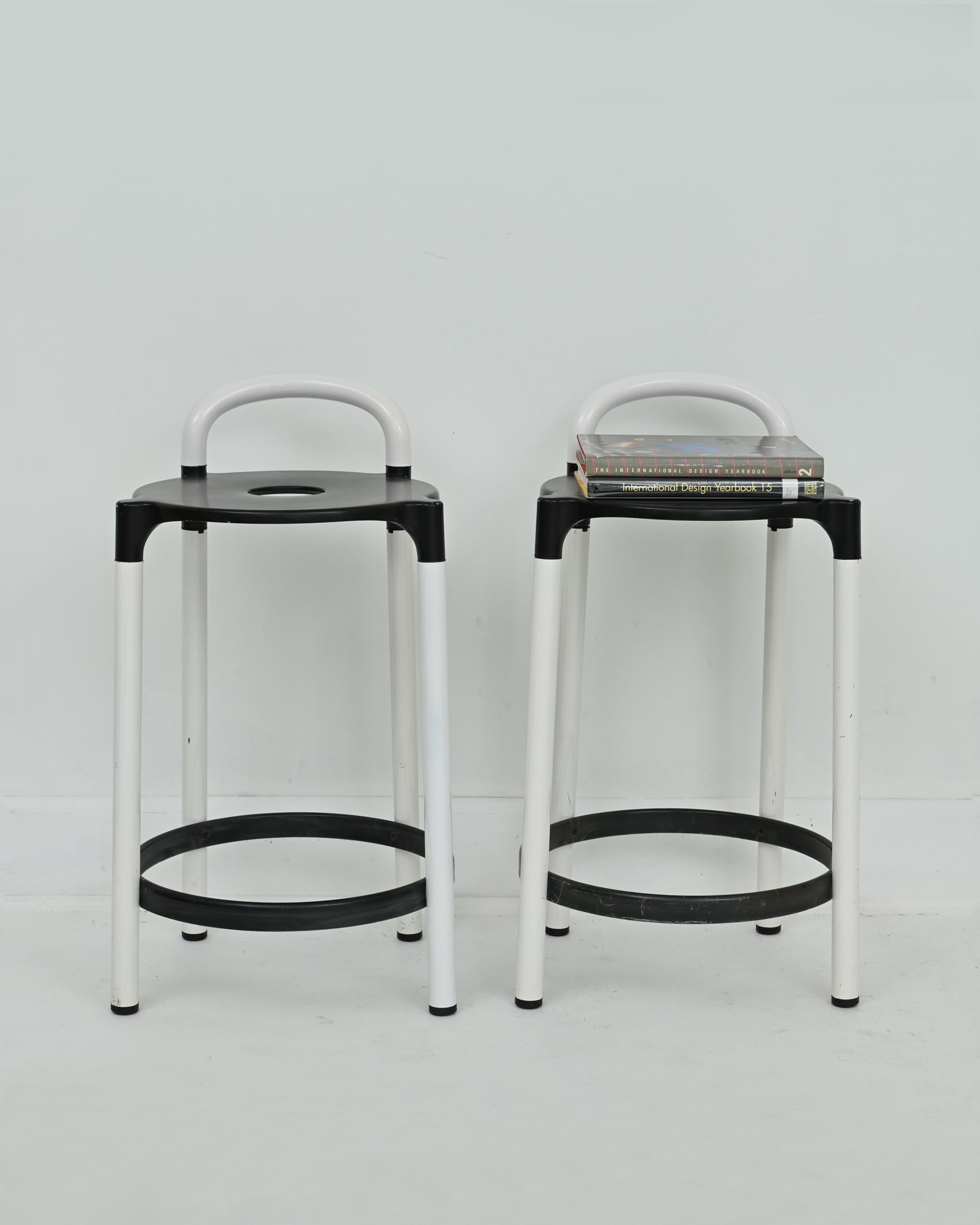 Space Age 1980s Pair of Black and White Polo Stools by Anna Castelli Ferrieri for Kartell For Sale
