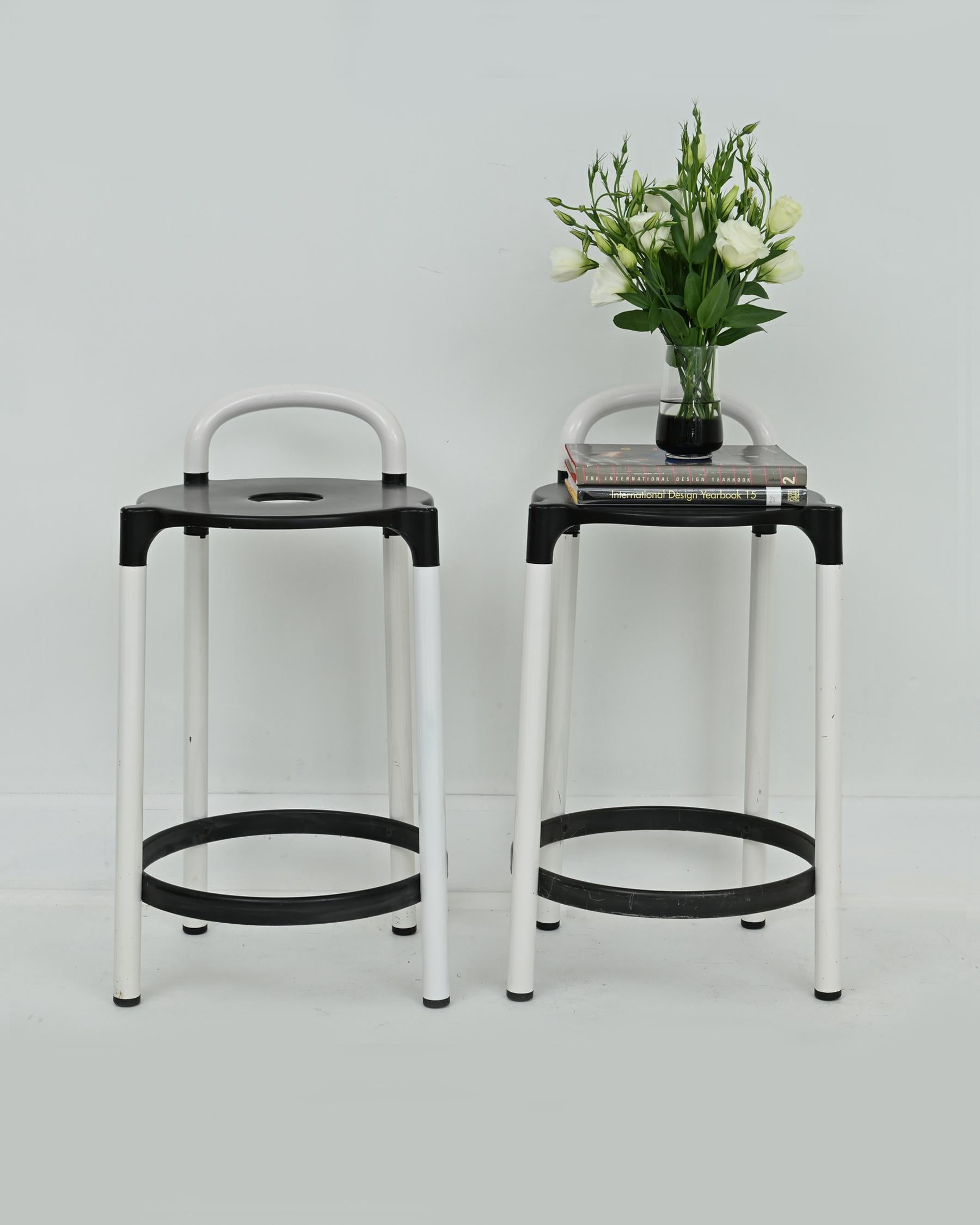Italian 1980s Pair of Black and White Polo Stools by Anna Castelli Ferrieri for Kartell For Sale