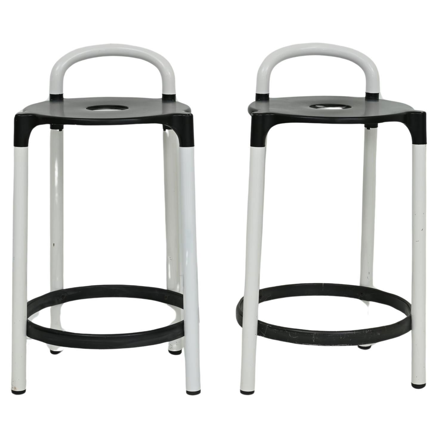 1980s Pair of Black and White Polo Stools by Anna Castelli Ferrieri for Kartell For Sale