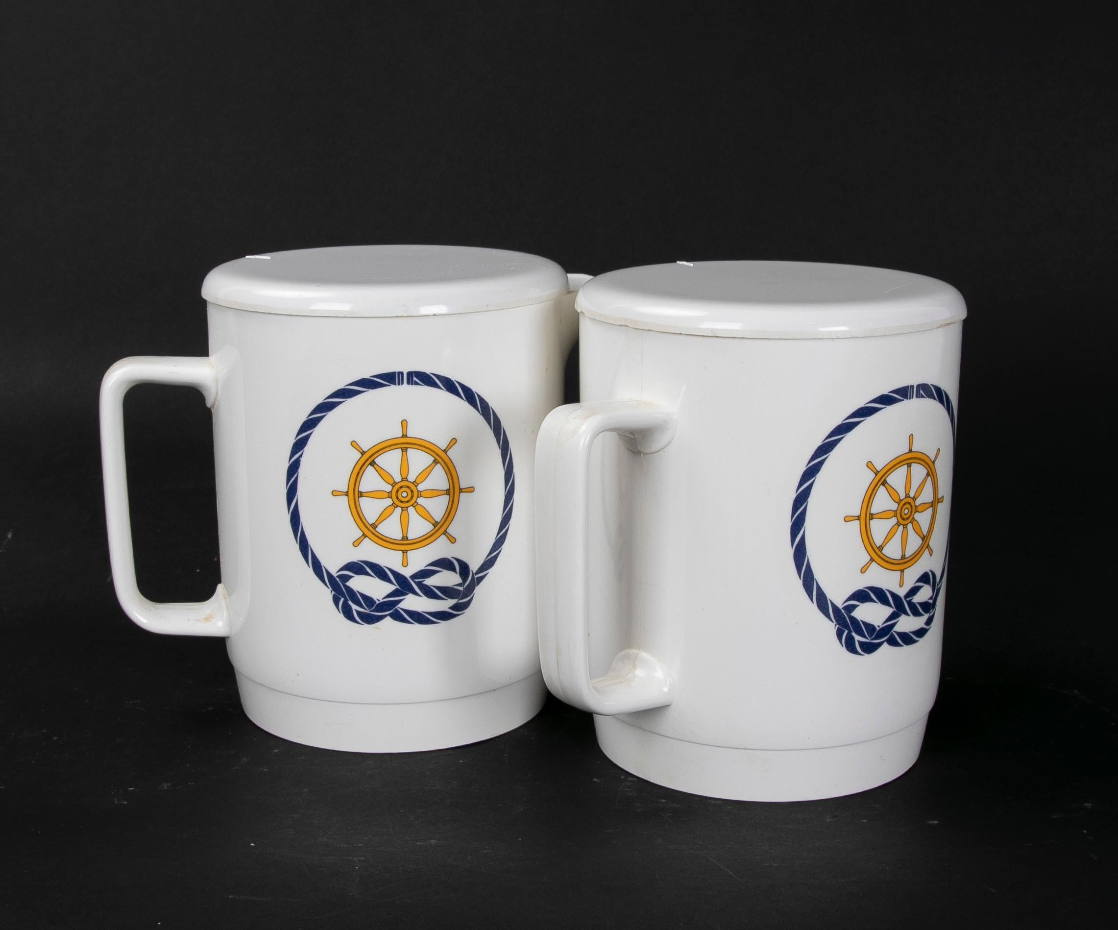 1980s Pair of Boat Mugs with Sailor Decoration Design by a. Opel For Sale 6