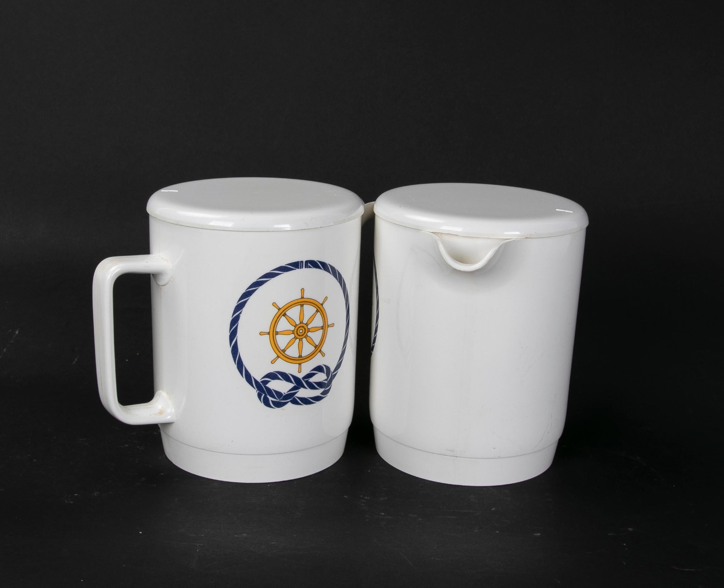 1980s Pair of Boat Mugs with Sailor Decoration Design by a. Opel For Sale 7