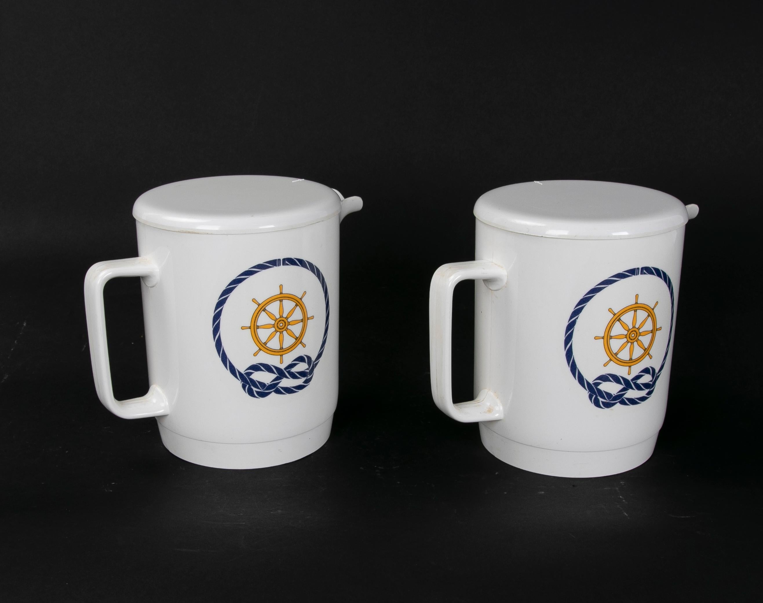 1980s Pair of Boat Mugs with Sailor Decoration Design by a. Opel For Sale 11