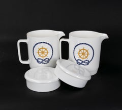 Pareja de tazas de barco de los años 80 con decoración marinera Diseño de a. Opel