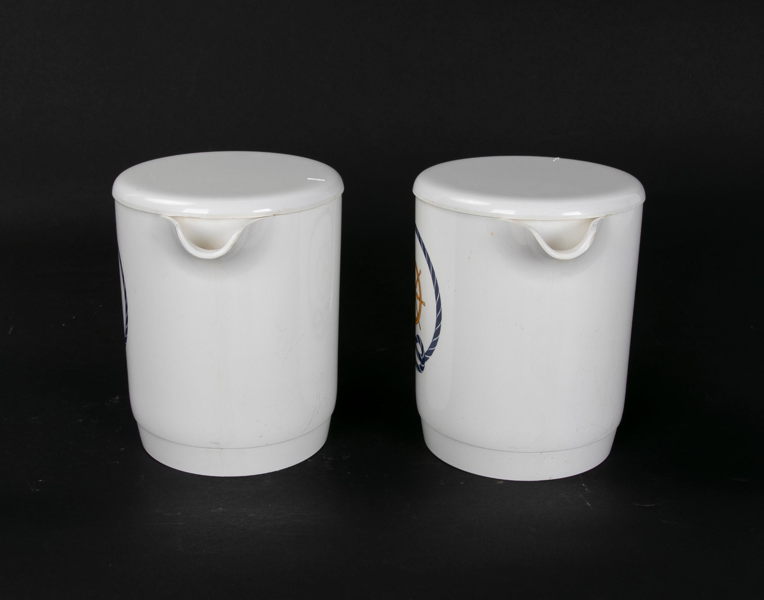 Spanish 1980s Pair of Boat Mugs with Sailor Decoration Design by a. Opel For Sale