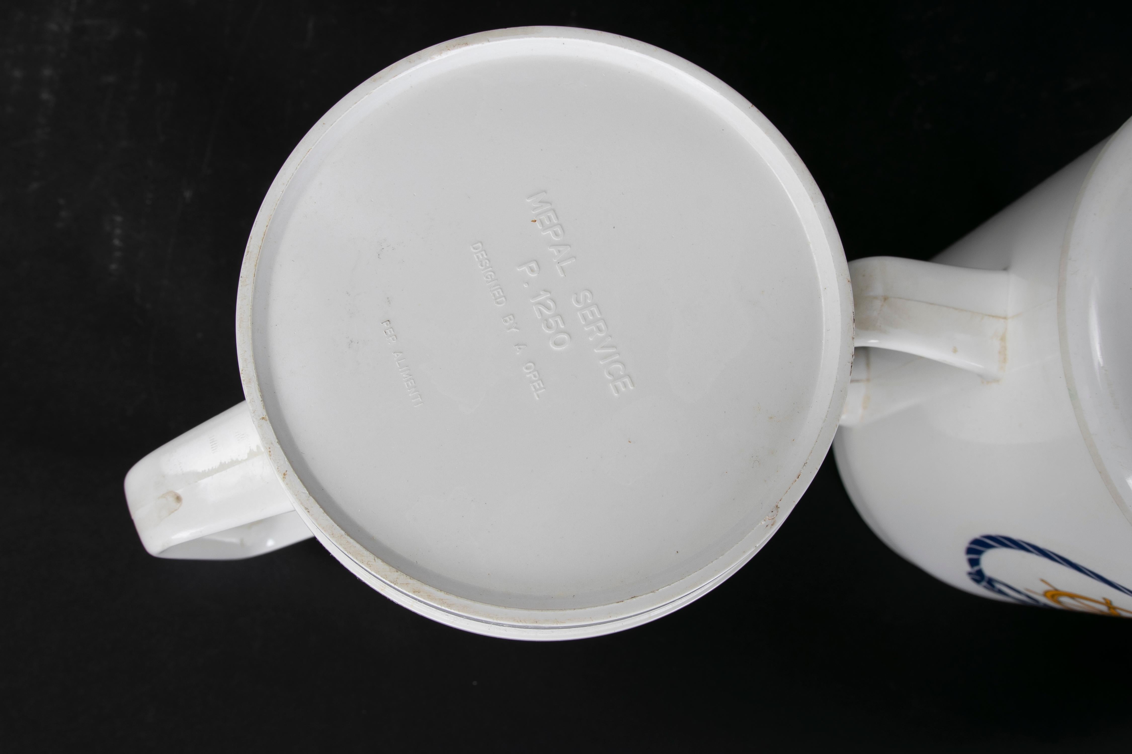 20th Century 1980s Pair of Boat Mugs with Sailor Decoration Design by a. Opel For Sale
