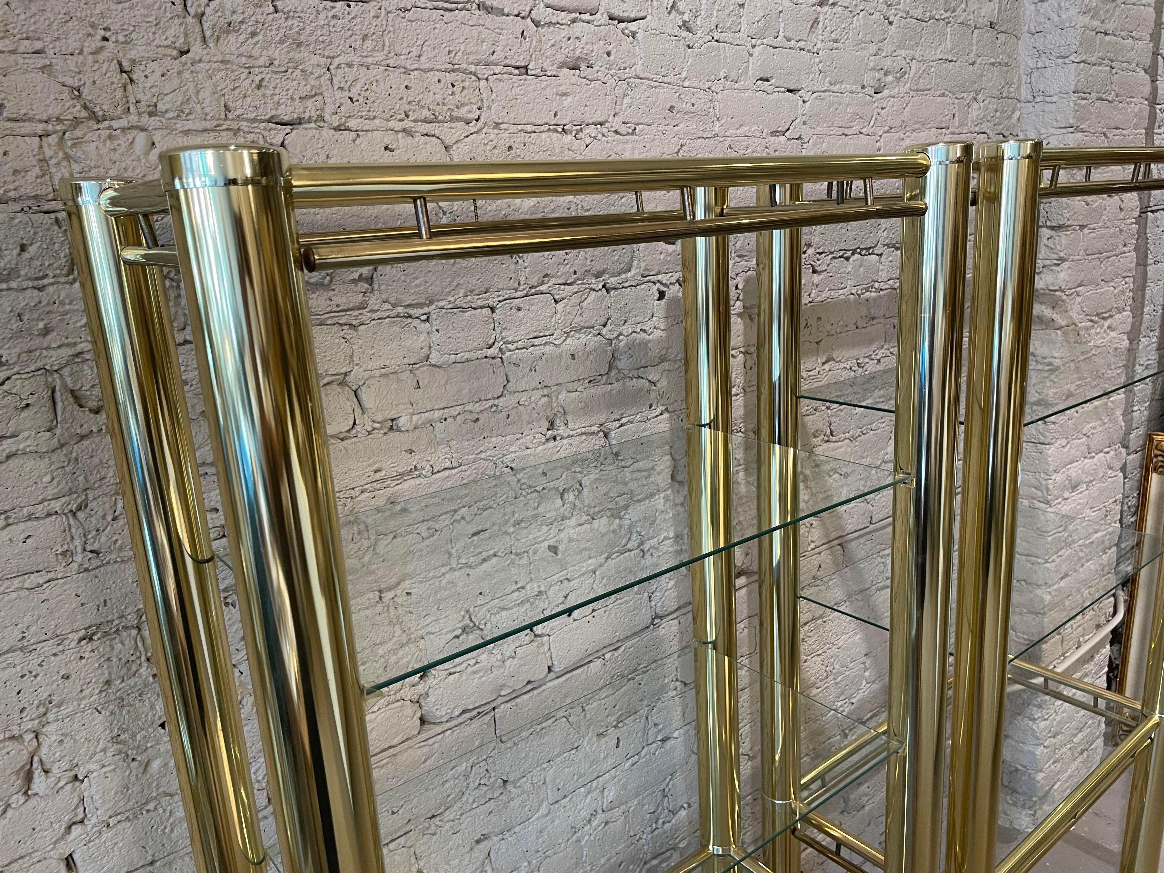 American 1980s Pair of Brass Etageres in the Style of Milo Baughman For Sale