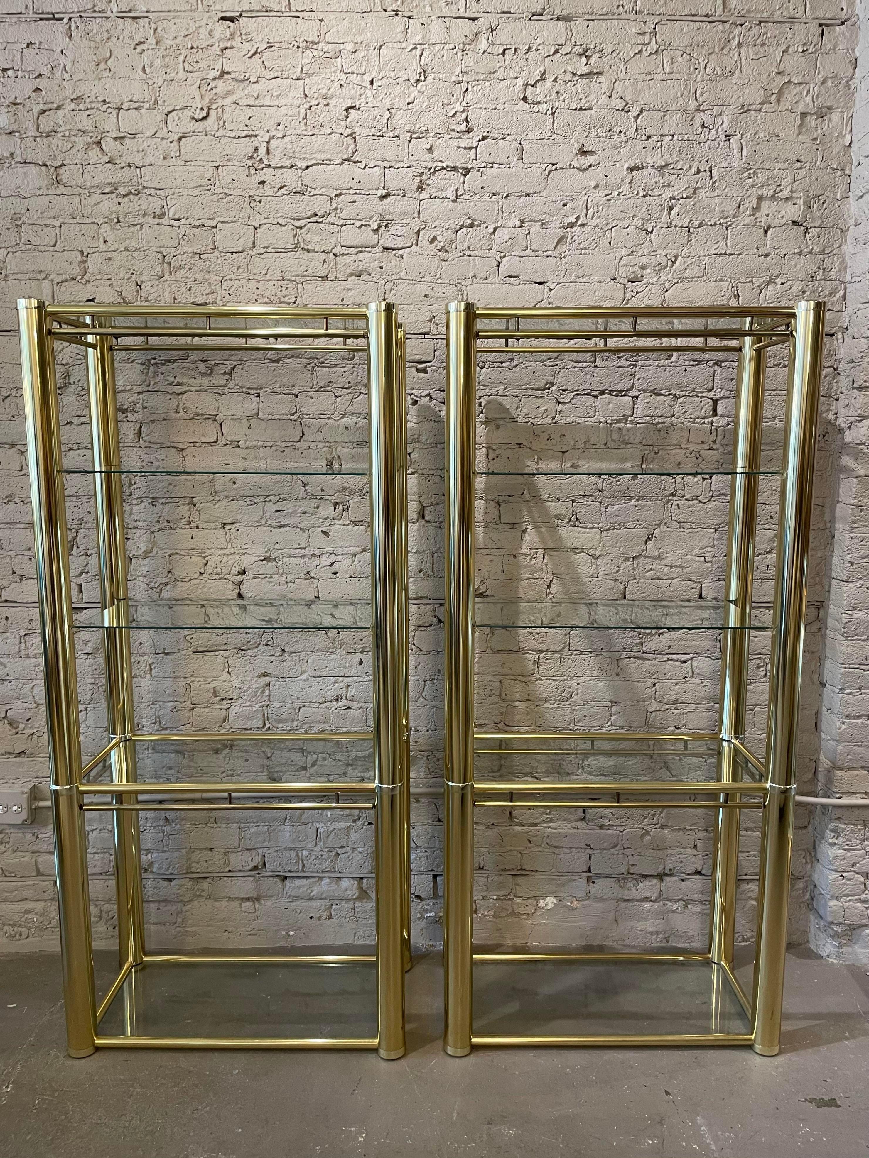 1980s Pair of Brass Etageres in the Style of Milo Baughman In Good Condition For Sale In Chicago, IL